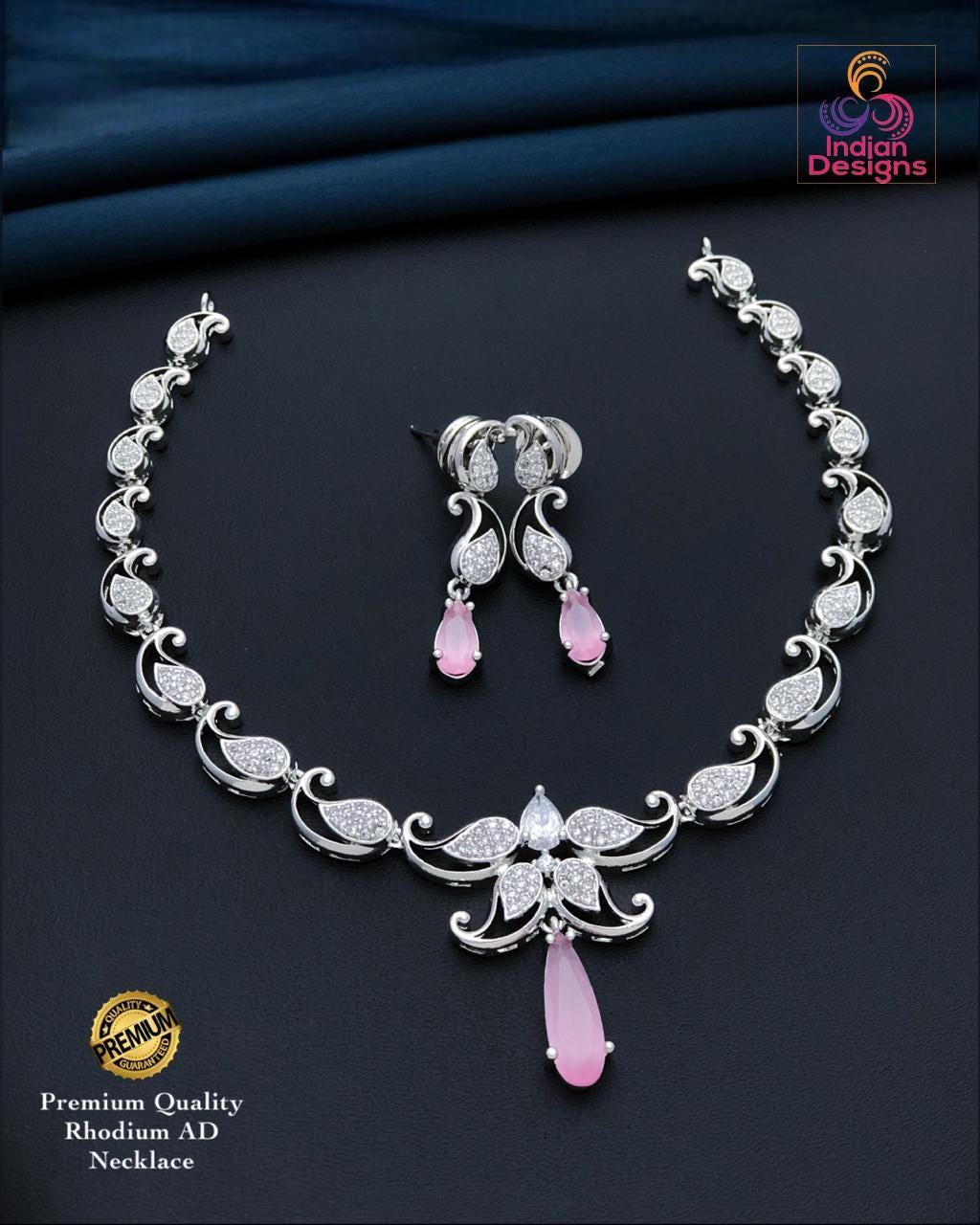 Silver tone american diamond necklace set| ruby purple green aqua pink drops| indian wedding jewelry| rhodium finish cz choker| gift for her