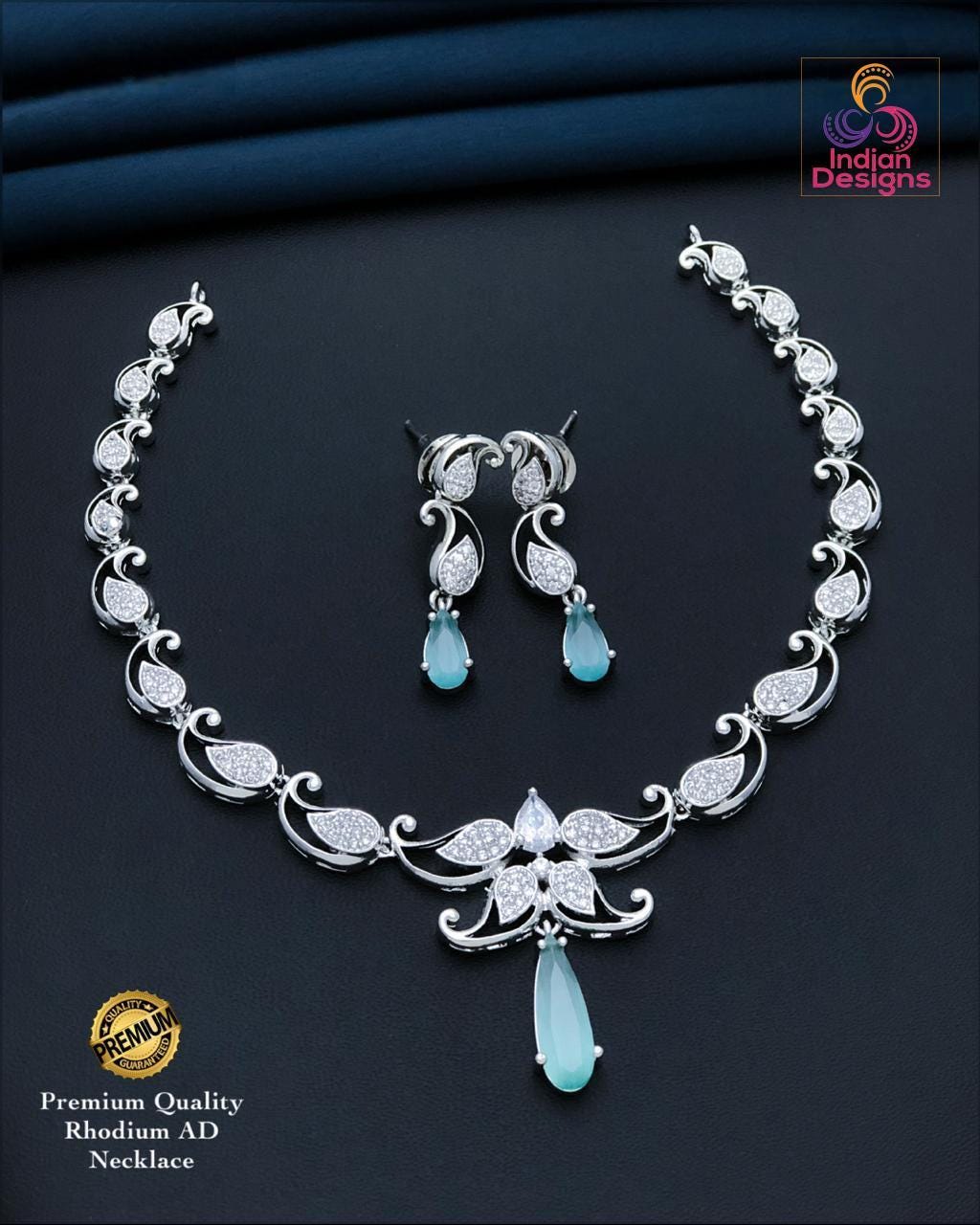 Silver tone american diamond necklace set| ruby purple green aqua pink drops| indian wedding jewelry| rhodium finish cz choker| gift for her