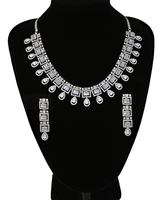 American Diamond CZ Silver tone Necklace Earrings Jewelry Set| Statement Choker Necklace| Elegant Wedding Necklace Earrings Set|Gift for her