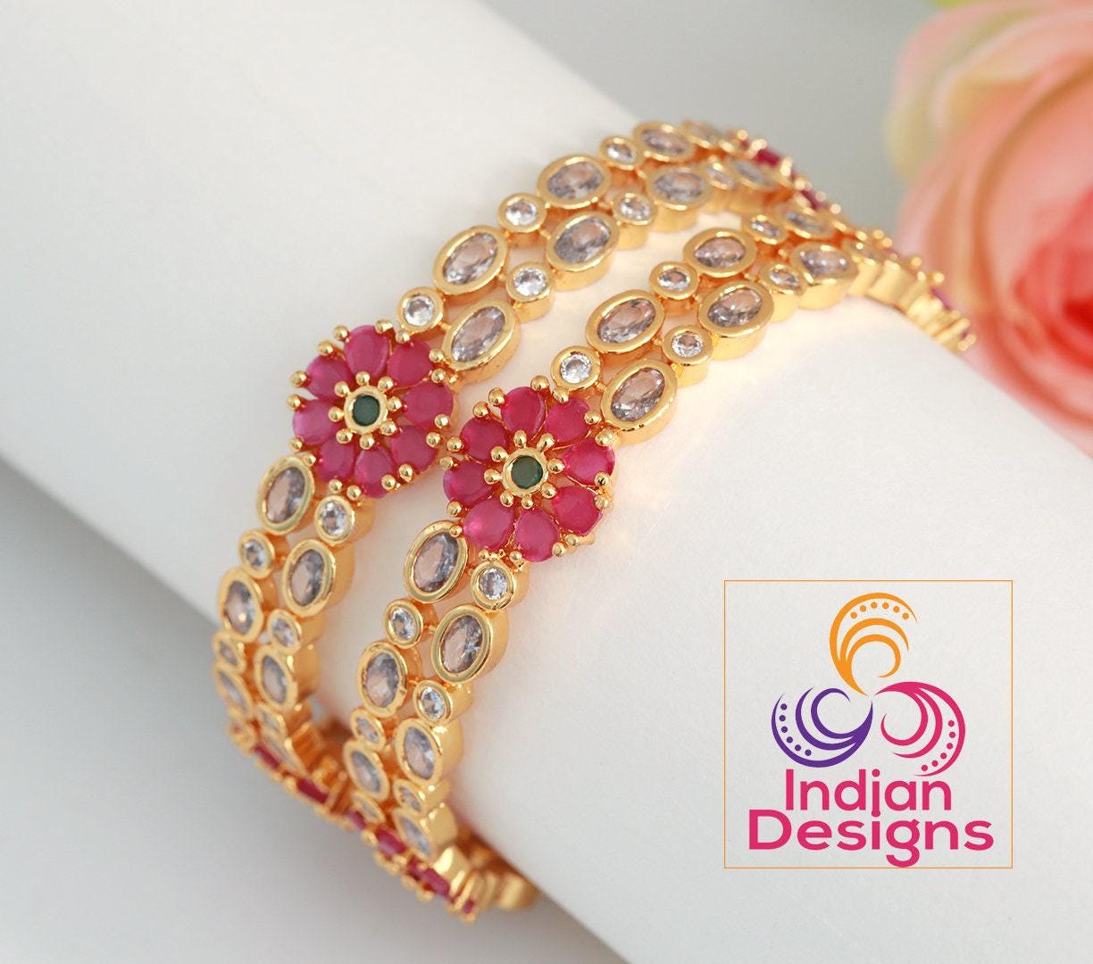 Premium Quality American diamond bangles set of 2 | Gold Plated Indian style bangles design |South Indian bridal bangle sets |Indian Designs