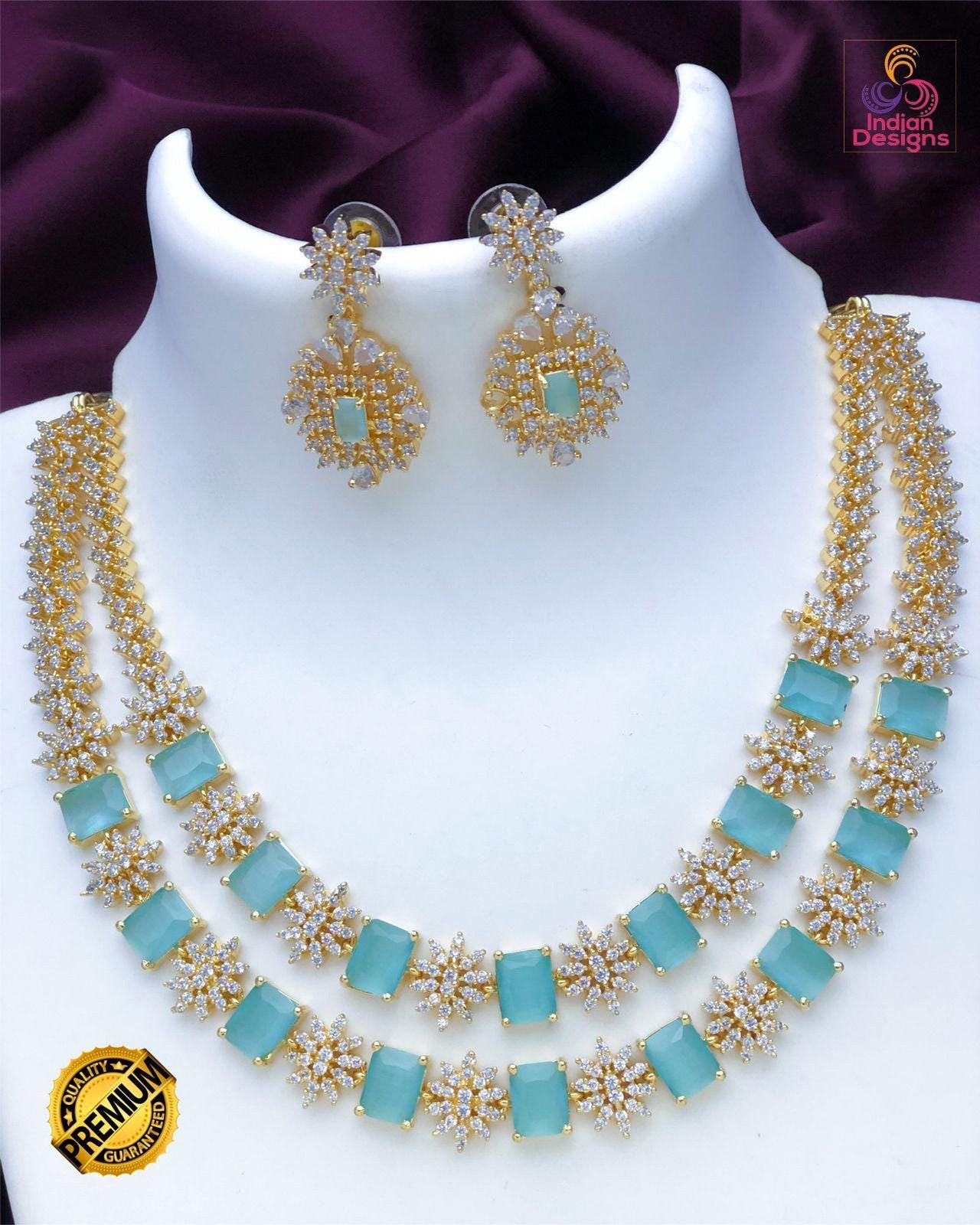 American diamond 2 line necklace earring set with premium quality