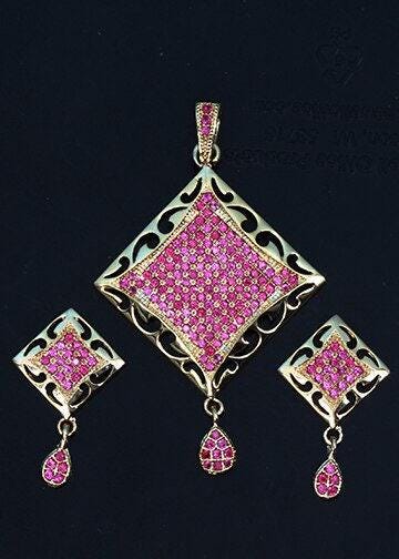 Gold plated pendant set with cz color stones in pink and blue -perfect for special occasions and gifts| minimalist pendant set| gift for her