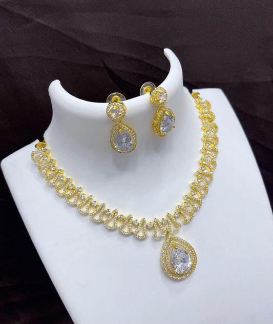 Tending Gold plated American Diamond necklace earring set | Indian Jewelry necklace | Bridal Necklace | bridesmaid gifts | Statement Necklac