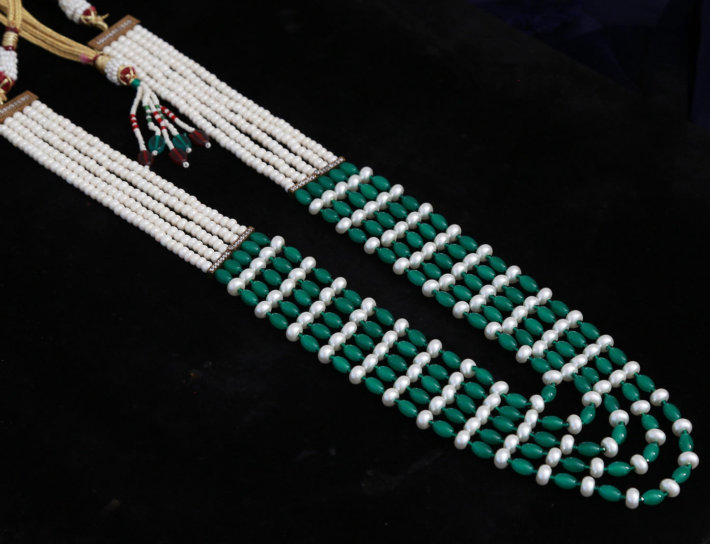 Multi-strand pearl & bead rani haar mala necklace| long indian wedding necklace| ruby/teal/amber/purple| gift for her