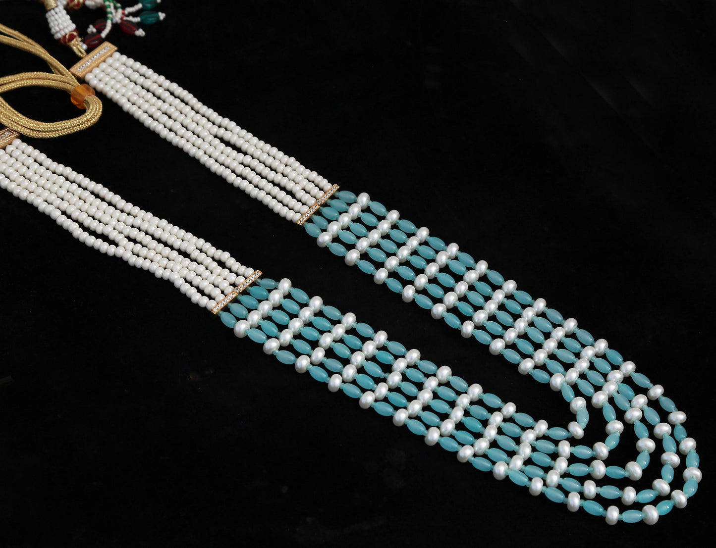 Multi-strand pearl & bead rani haar mala necklace| long indian wedding necklace| ruby/teal/amber/purple| gift for her