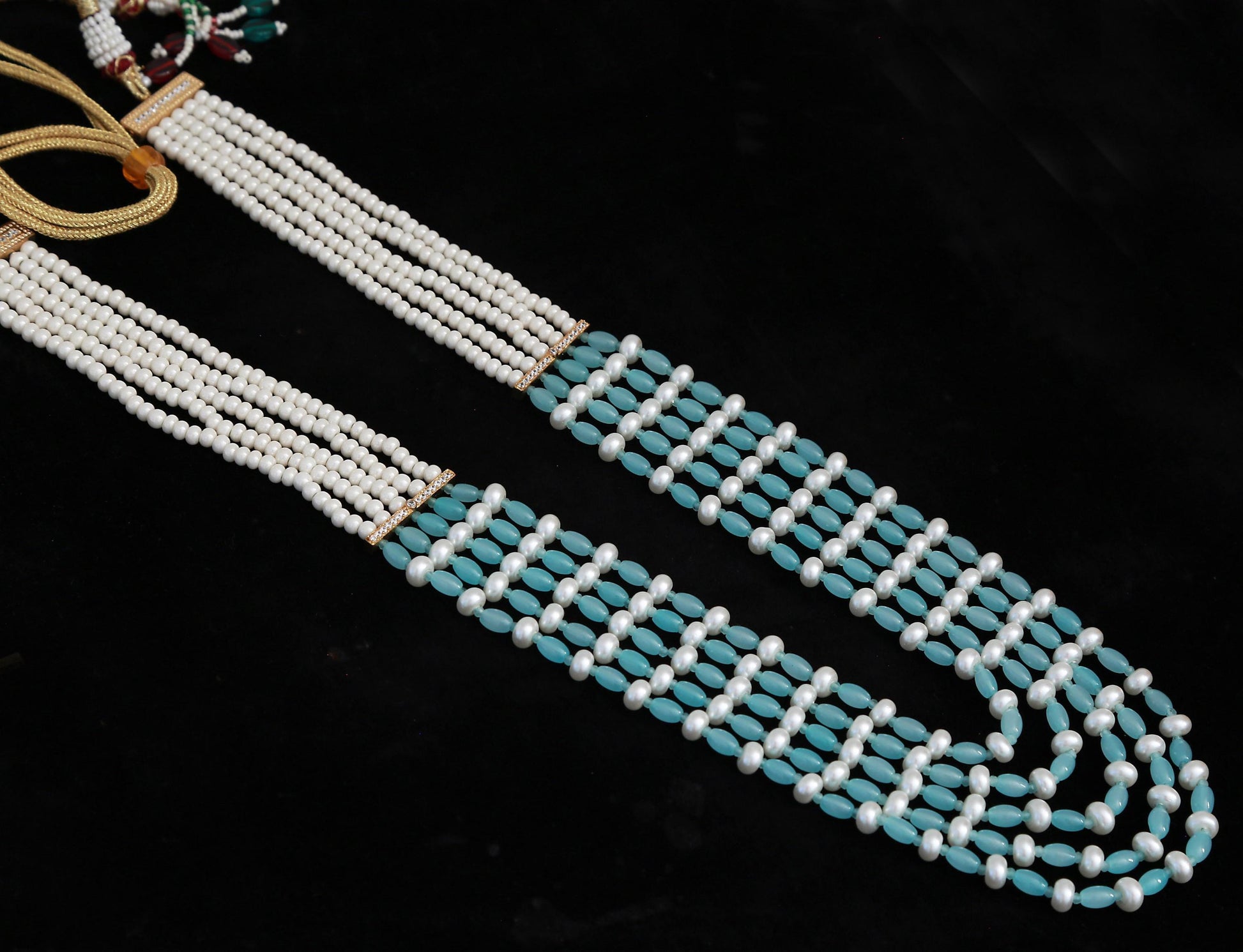 Multi-strand pearl & bead rani haar mala necklace| long indian wedding necklace| ruby/teal/amber/purple| gift for her