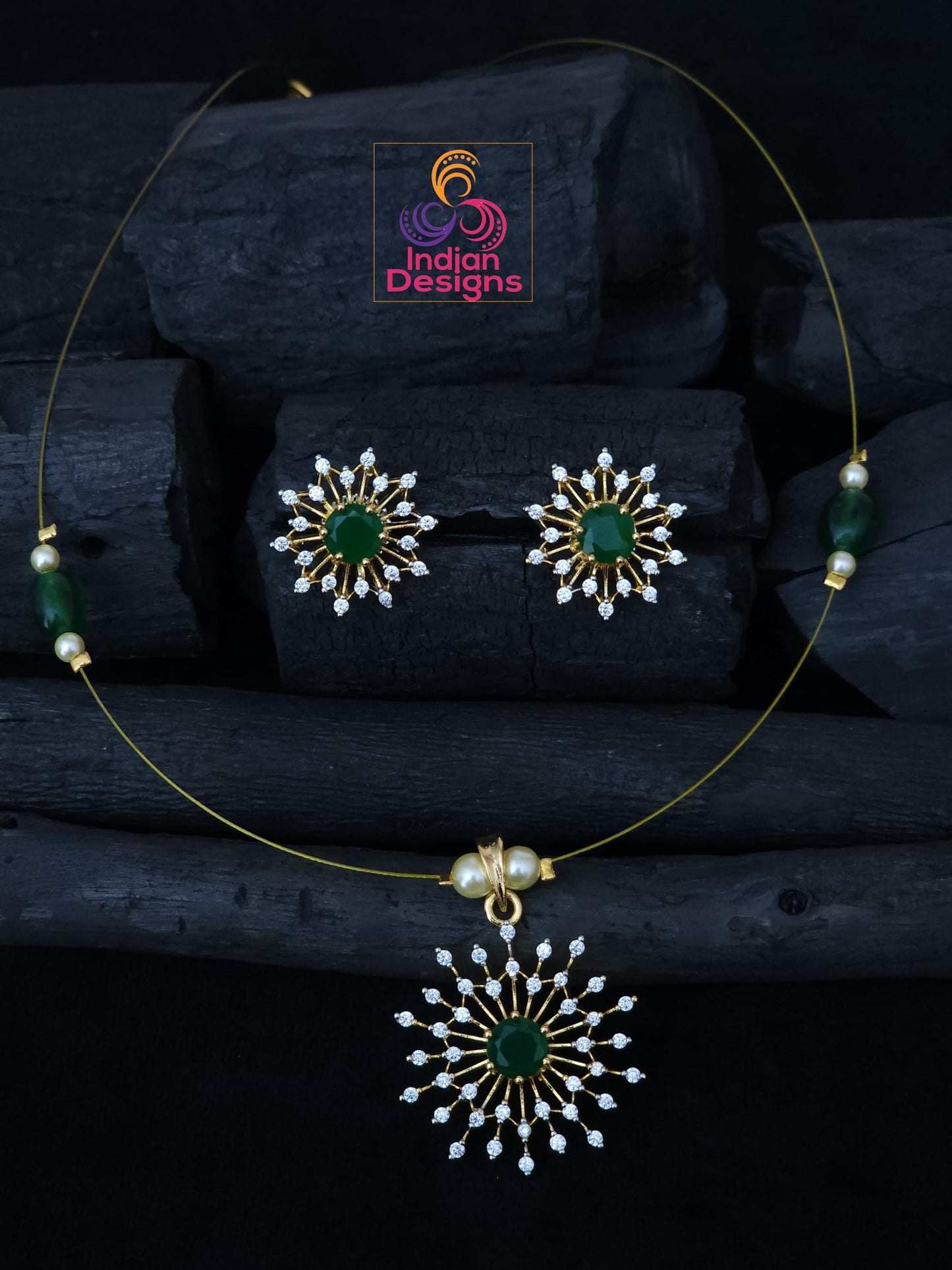 Delicate starburst cz necklace set| gold plated chain & pendant| ad stones invisible necklace| green, aqua, pink, ruby stones| gift for her