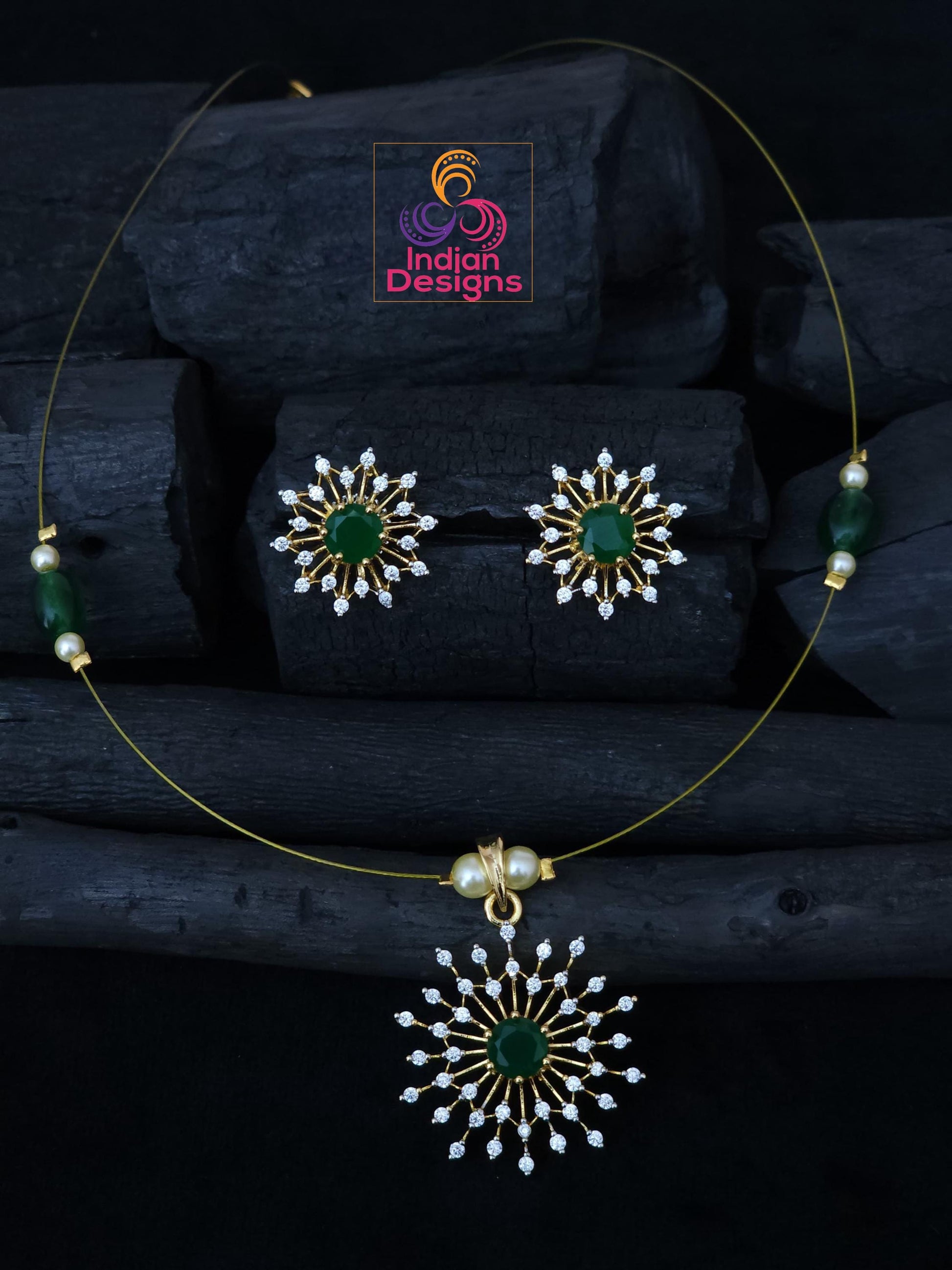 Delicate starburst cz necklace set| gold plated chain & pendant| ad stones invisible necklace| green, aqua, pink, ruby stones| gift for her