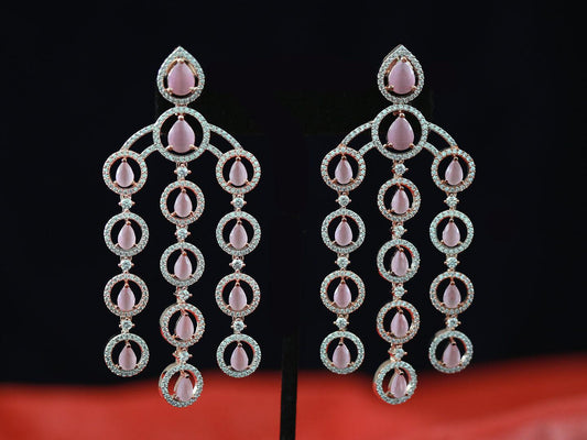 Wedding handmade earrings Rose gold | Beautiful bridal Chandelier earrings | Teardrop colored stone earrings | Long earrings for women