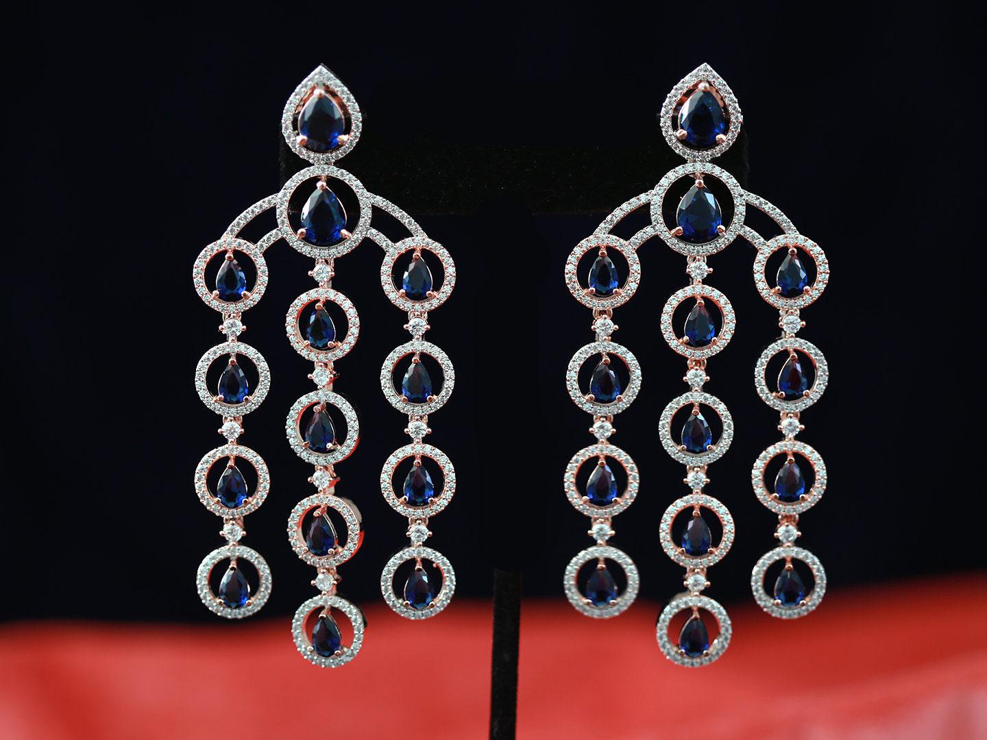 Wedding handmade earrings Rose gold | Beautiful bridal Chandelier earrings | Teardrop colored stone earrings | Long earrings for women