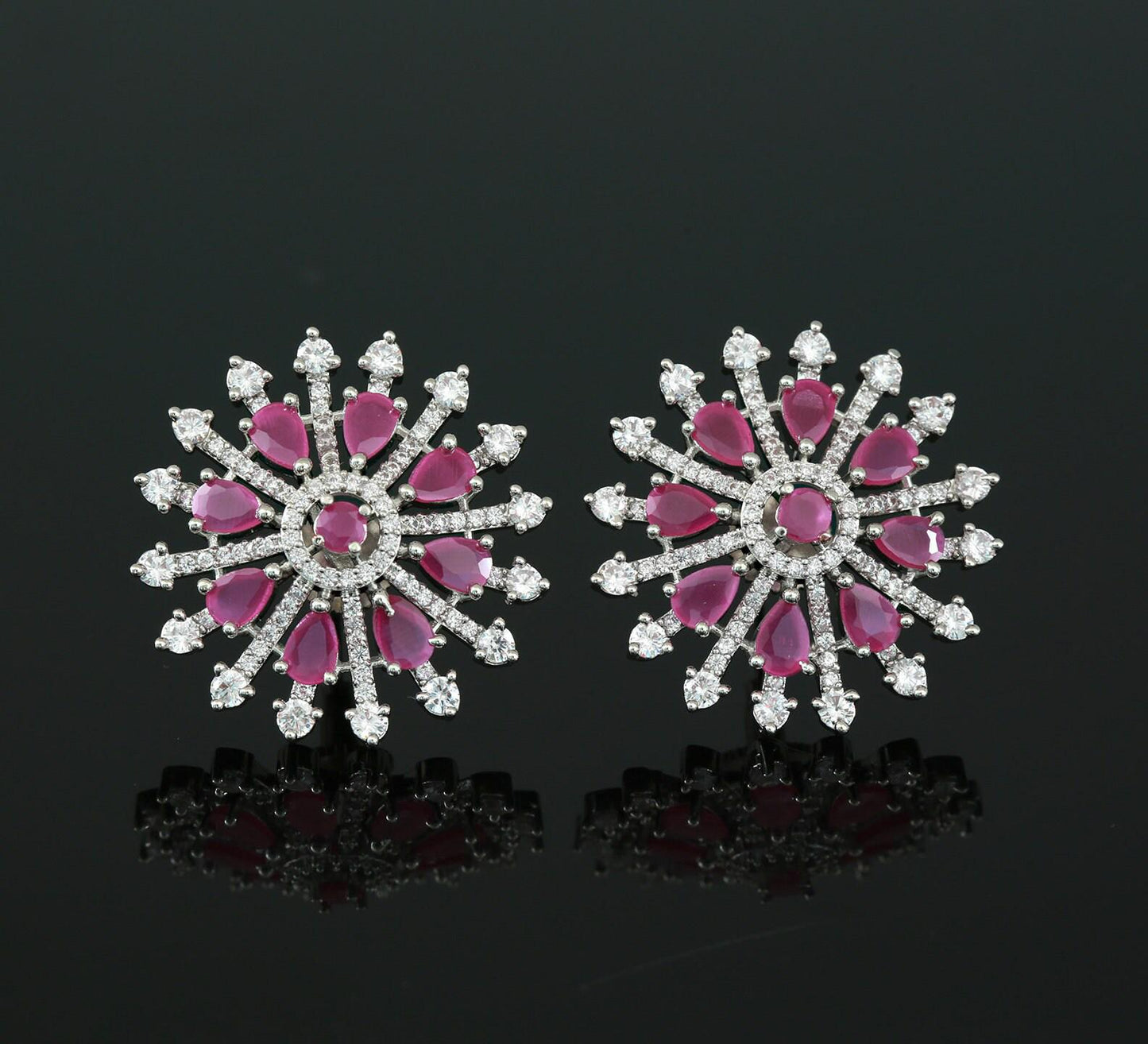 American diamond stud earrings | stud earrings for women | earrings tops | Sky blue rhodium plated Crystal stud earrings | Indian earrings