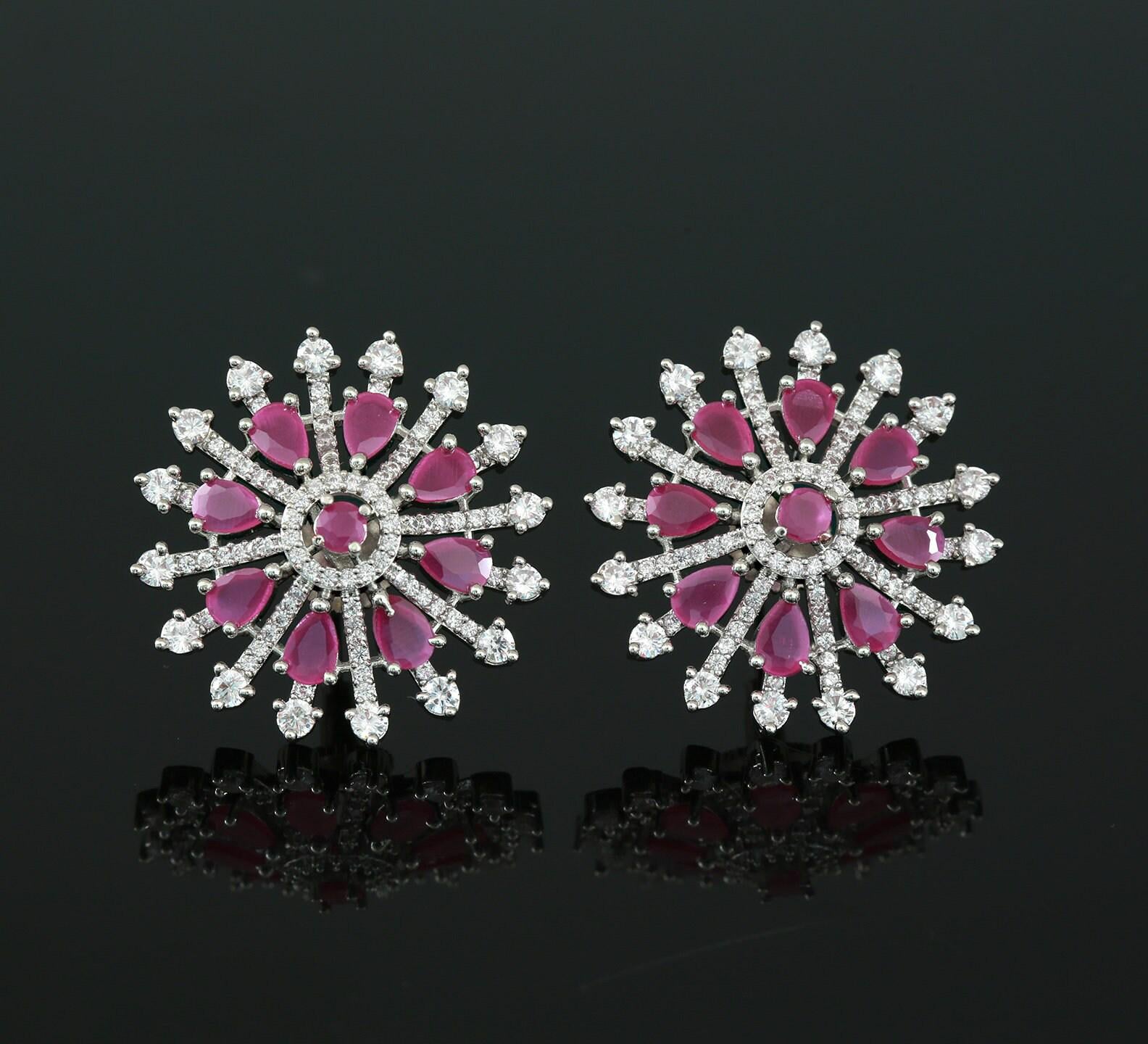 American diamond stud earrings | stud earrings for women | earrings tops | Sky blue rhodium plated Crystal stud earrings | Indian earrings