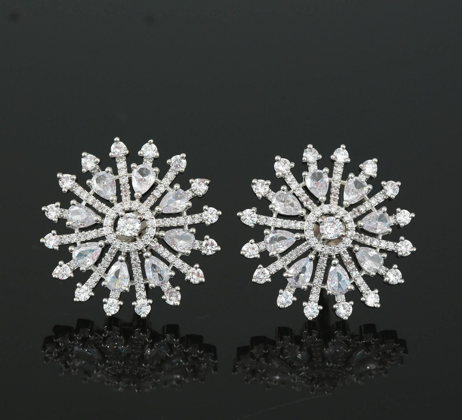 American diamond stud earrings | stud earrings for women | earrings tops | Sky blue rhodium plated Crystal stud earrings | Indian earrings