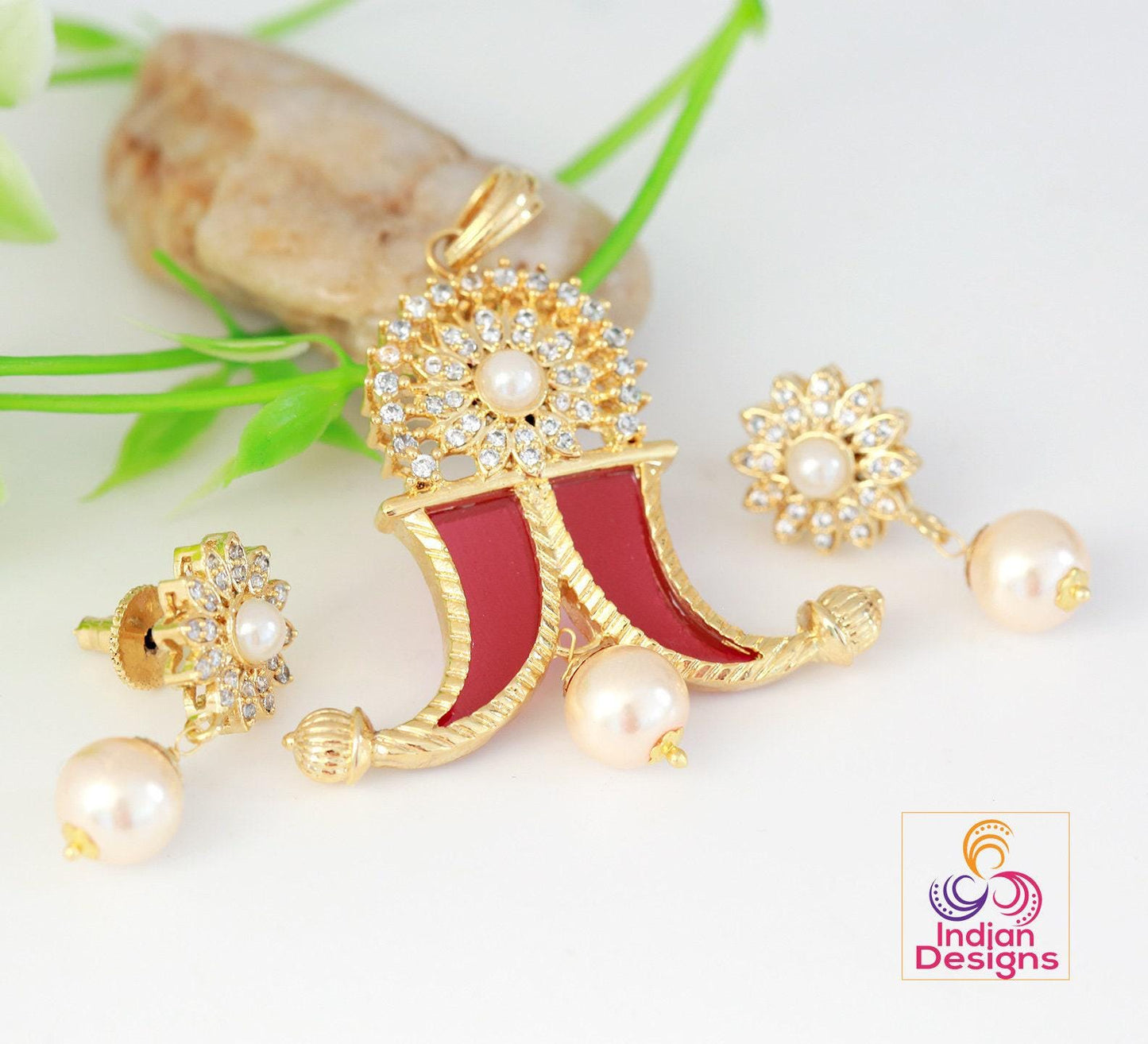 Gold plated puligoru pendant | american diamond tiger claw pendant designs | ad locket | cz pearl pendant | south indian jewelry designs
