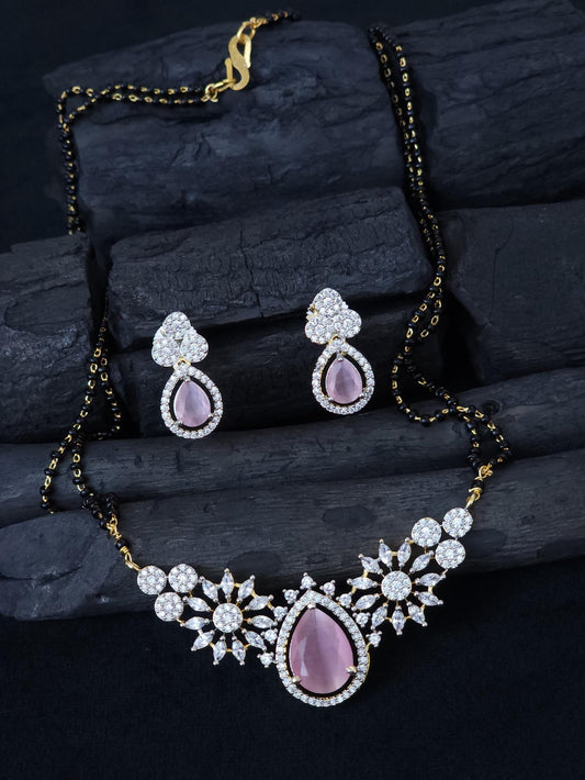 American Diamond Mangalsutra Set| Stylish Daily Wear CZ Pendant with Matching Earrings| AD Pendant and Earrings set| Gift for her