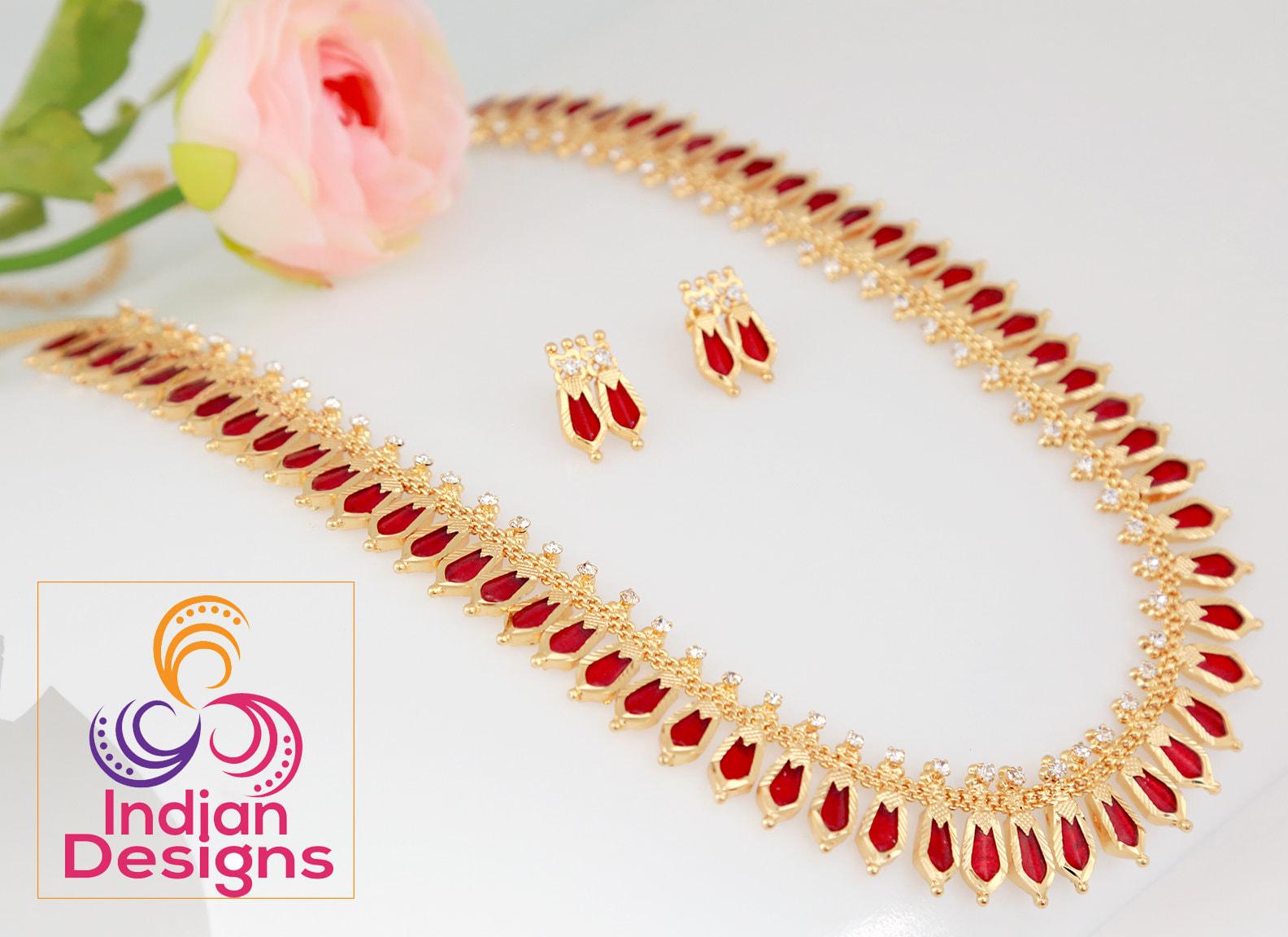 Gold plated south indian long necklace | traditional kerala nagapadam mala | temple jewelry south indian style long haram designs