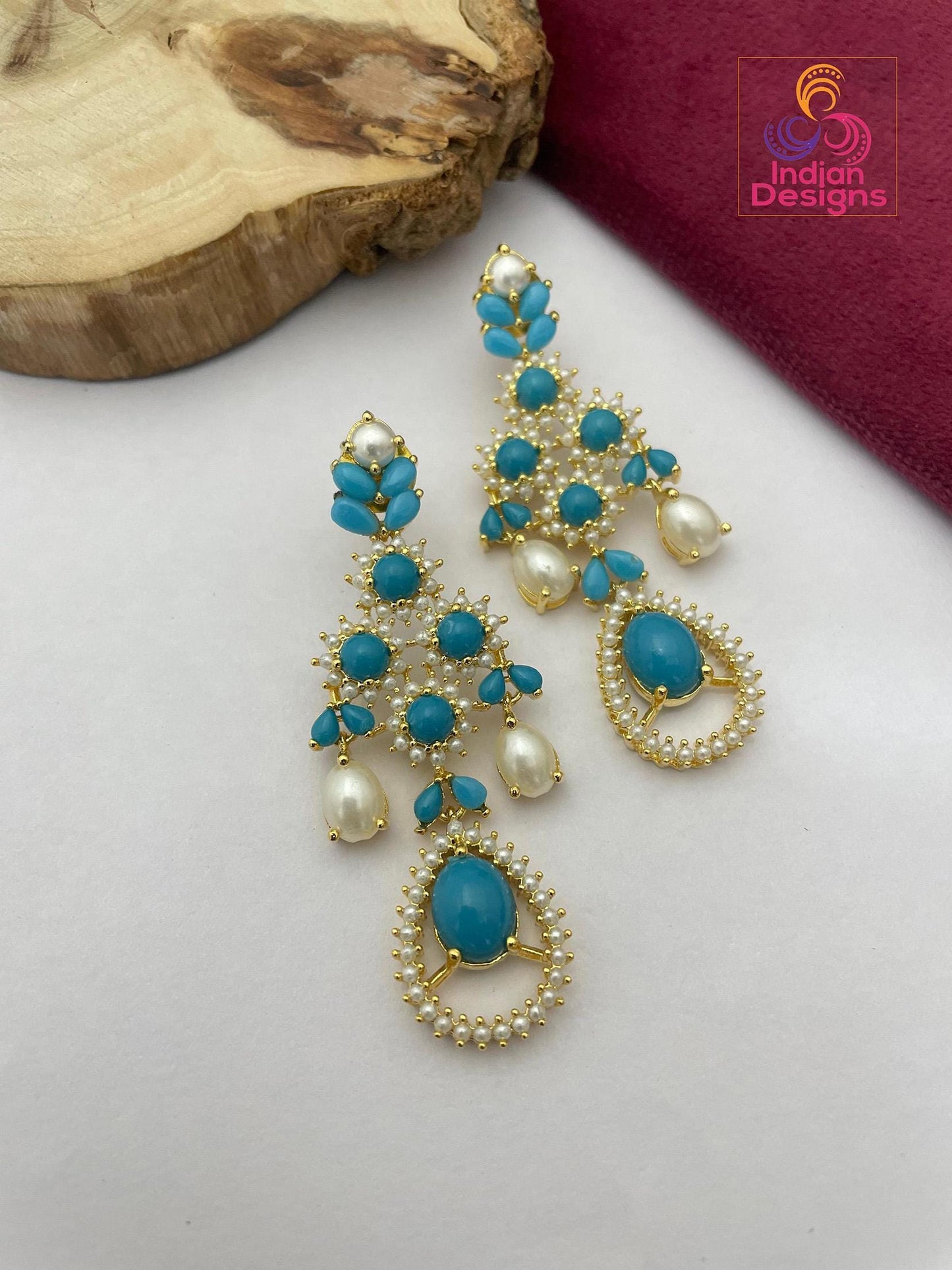 Turquoise and Pearl Chandelier Earrings