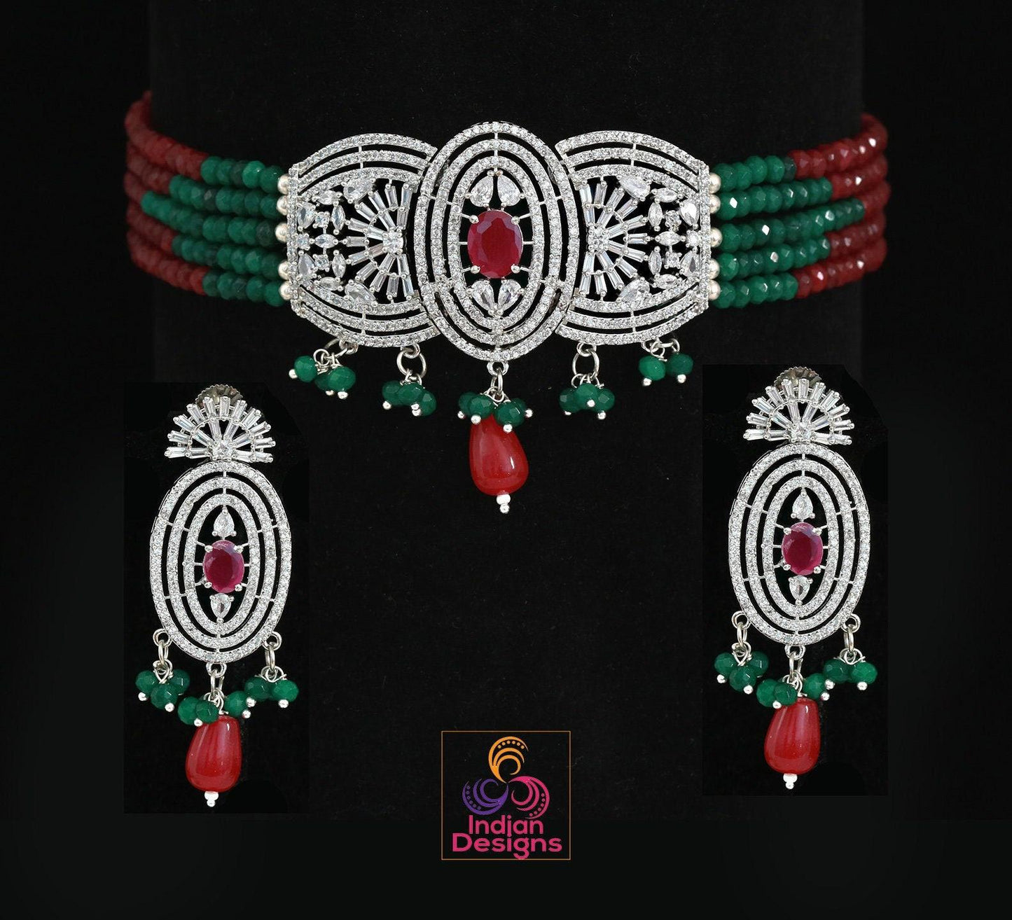 Cute silver CZ choker necklaces | American Diamond Indian Choker earring set | Pakistani choker Necklace | Indian wedding bridal Necklace