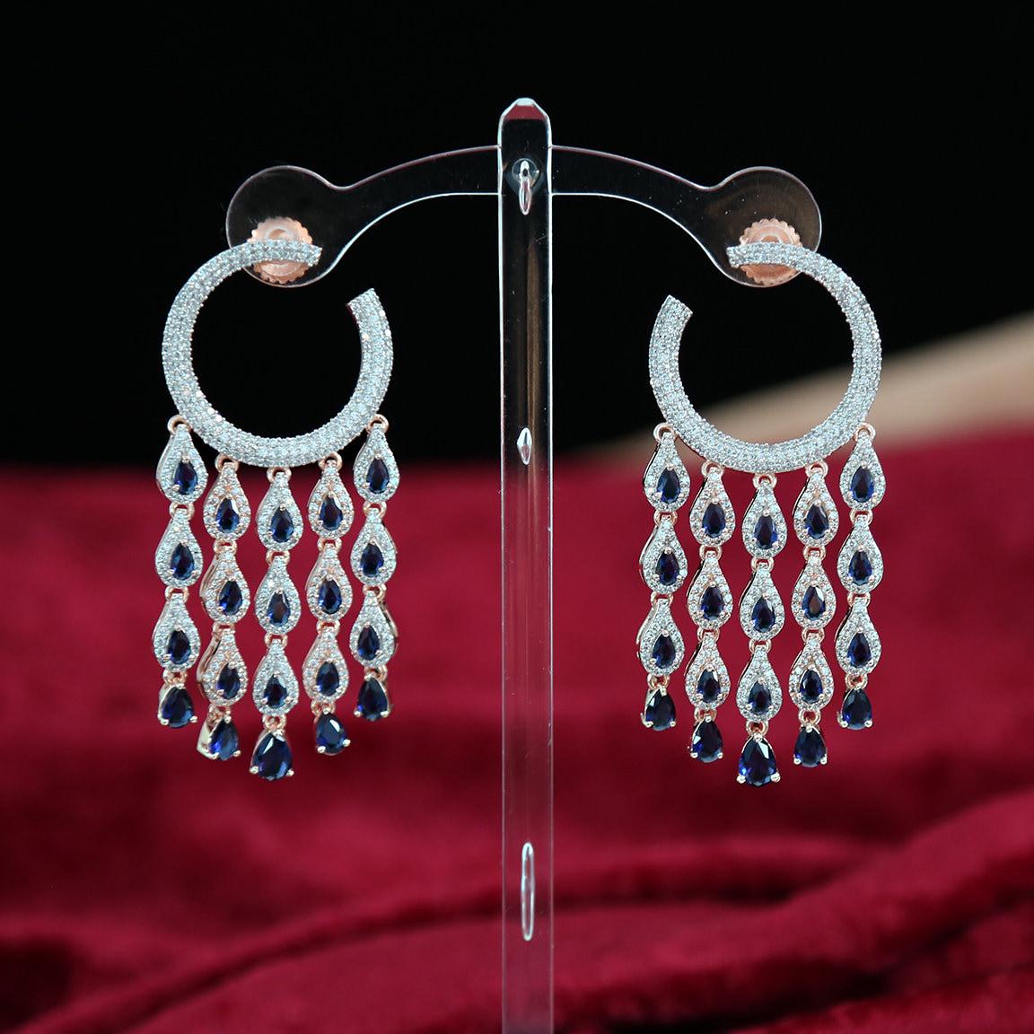 Earrings for women| chandelier earrings diamond in Rose Gold Finish | multi strand dangle earrings | indian wedding earrings online shopping