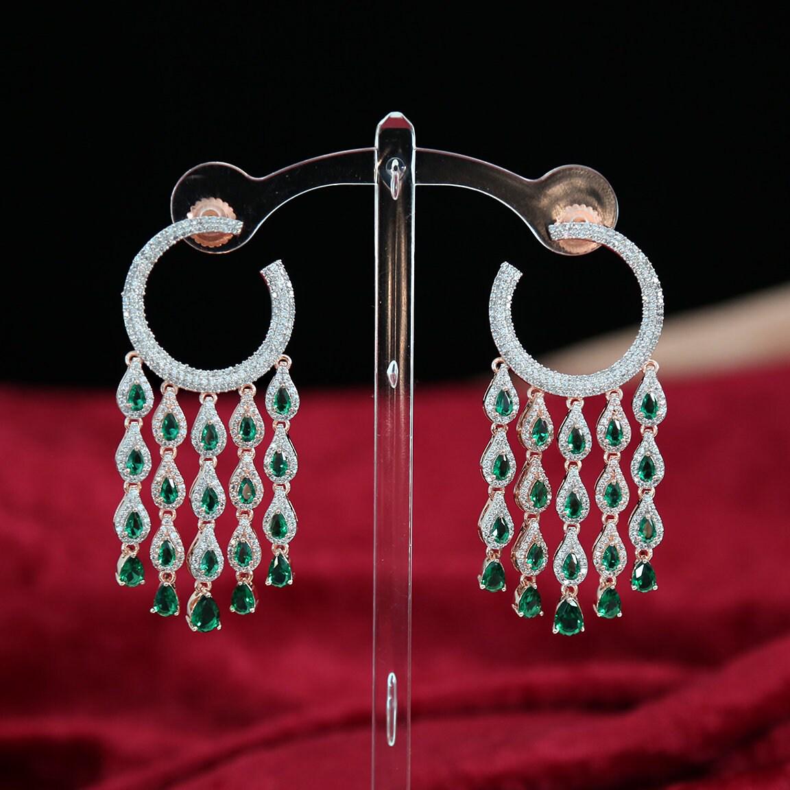 Earrings for women| chandelier earrings diamond in Rose Gold Finish | multi strand dangle earrings | indian wedding earrings online shopping