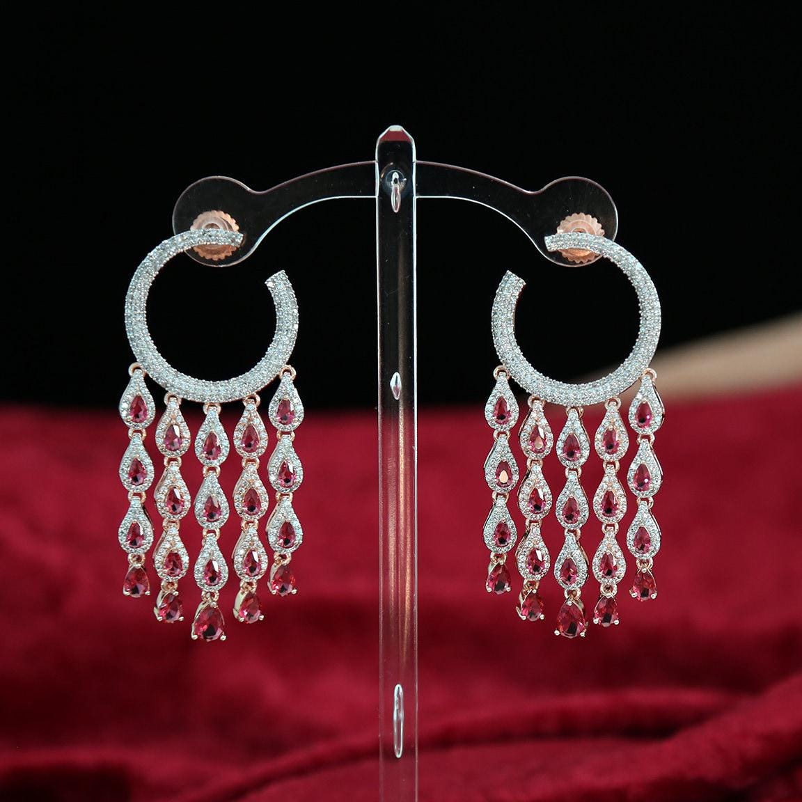 Earrings for women| chandelier earrings diamond in Rose Gold Finish | multi strand dangle earrings | indian wedding earrings online shopping
