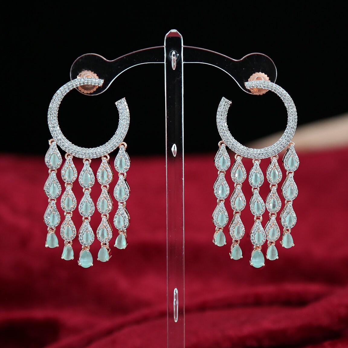 Earrings for women| chandelier earrings diamond in Rose Gold Finish | multi strand dangle earrings | indian wedding earrings online shopping