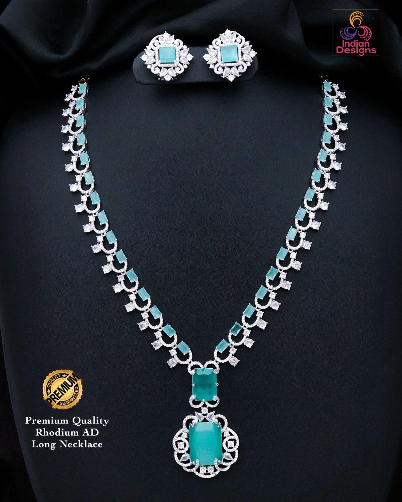 Nita Ambani necklace design| Indian Bollywood Wedding Jewelry| American Diamond Statement Necklace| AD Mint/Pink bridal jewelry|Gift for her