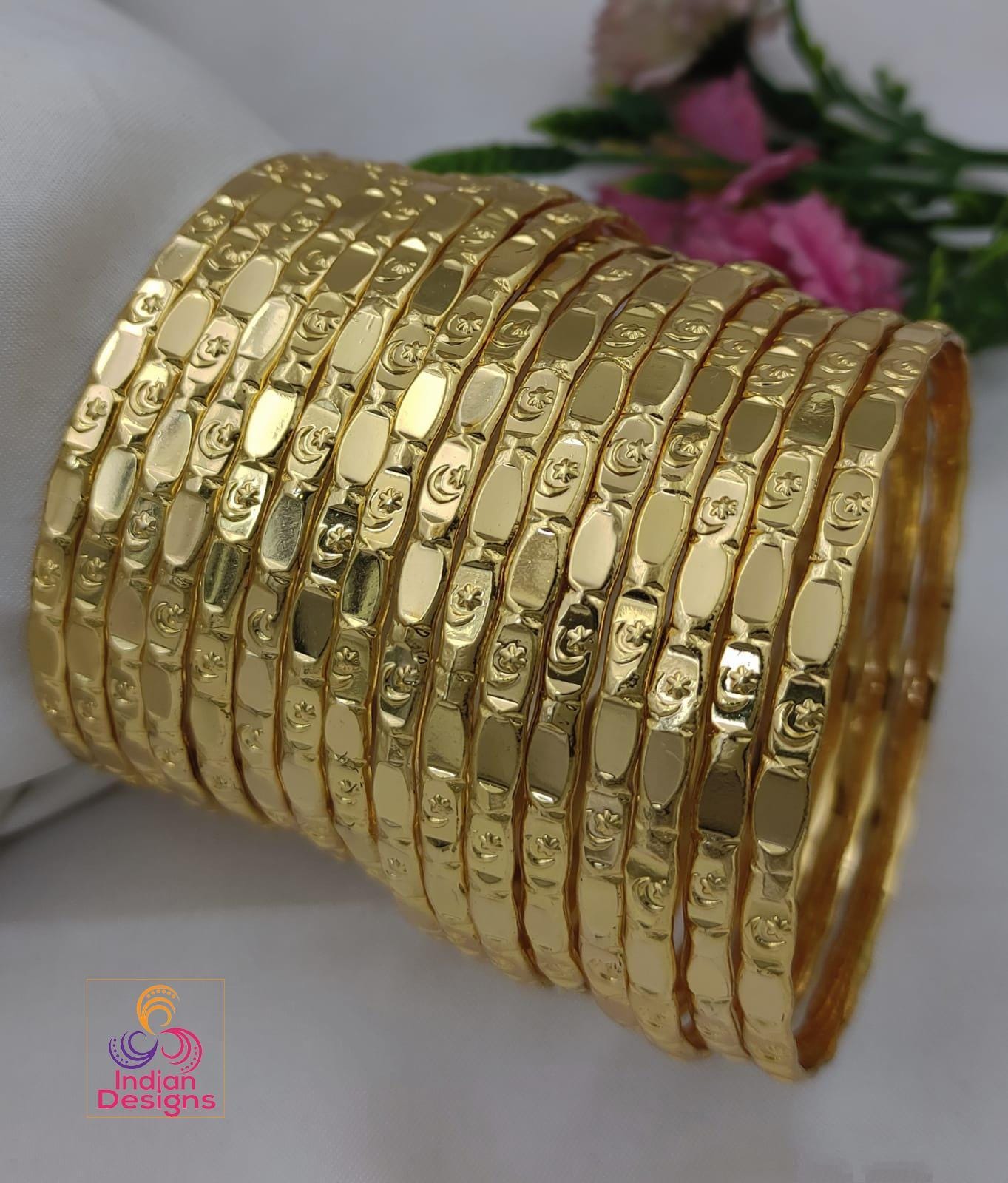 One gram Gold Daily wear Bangle set of 16| Traditional Indian Wedding bangles| lightweight Party bangles| Bollywood Bangle set| Gift For her