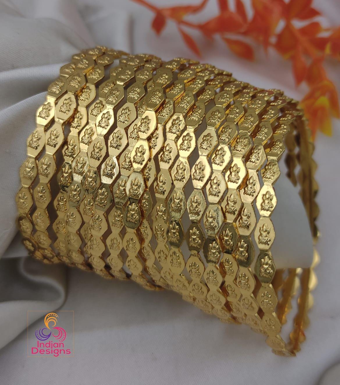 Gold Plated stackable Bangle set of 16| Lakshmi Devi bangles| Daily wear lightweight bangles| South Indian wedding Bangle set| Gift For her