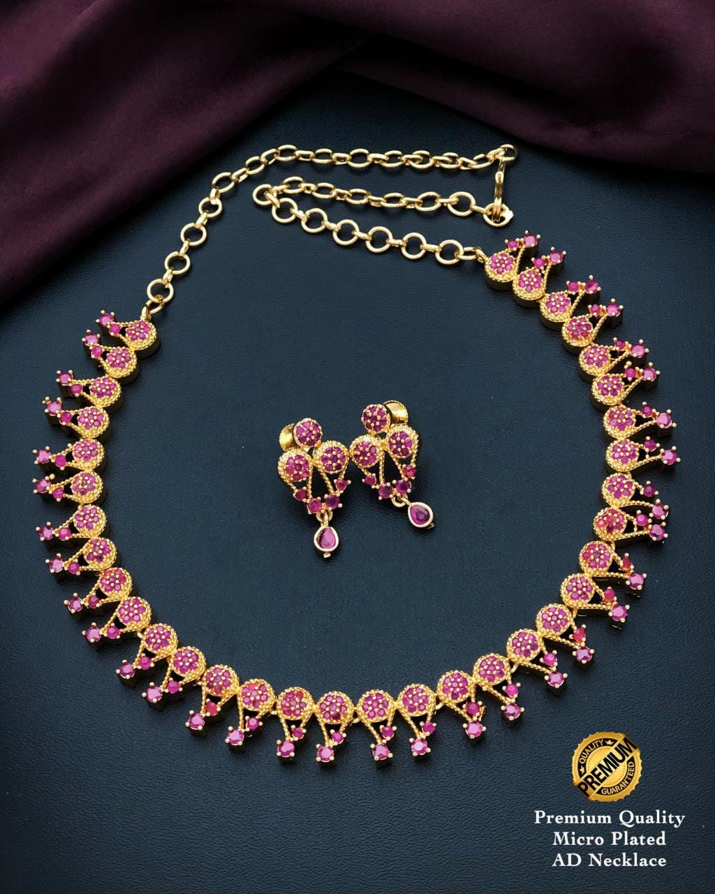 Gold Plated AD Necklace Set| CZ American Diamond choker Necklace| Indian Wedding Jewelry| Party Wear Necklace & Earrings| Gift for her