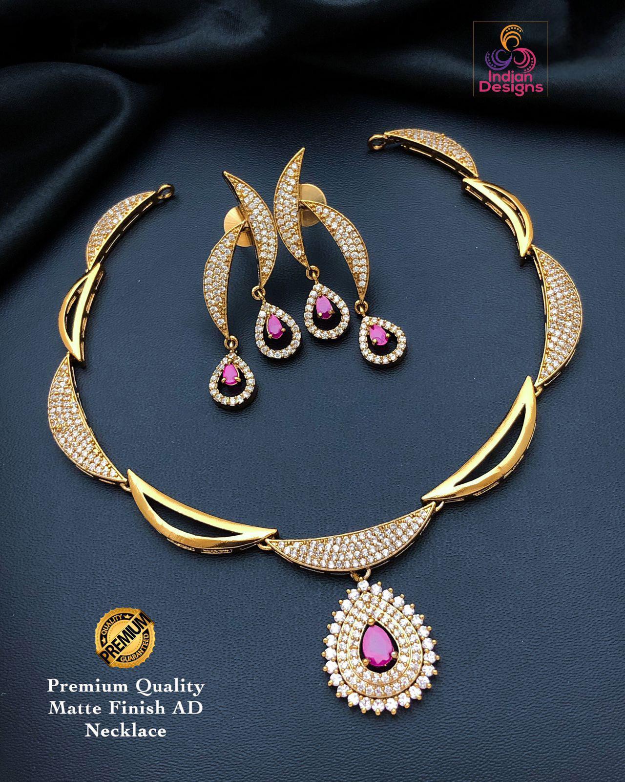 Matte Gold Finish Antique style Necklace and Earrings set| Indian Designs jewelry| Traditional south Indian style Simple choker necklace