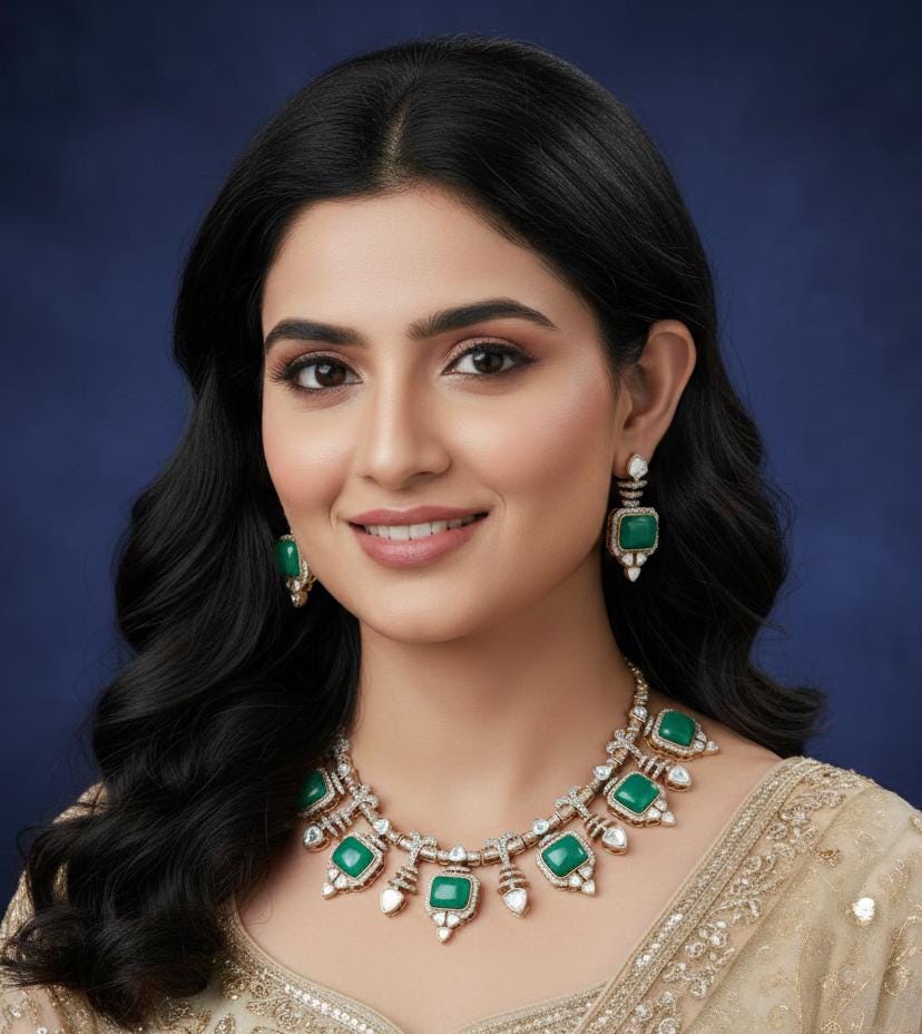 Pink Doublet and Moissanite Stone Necklace & Earring Set| Victorian Gold Purple Kundan Sabyasachi Inspired Jewelry| Statement necklace set