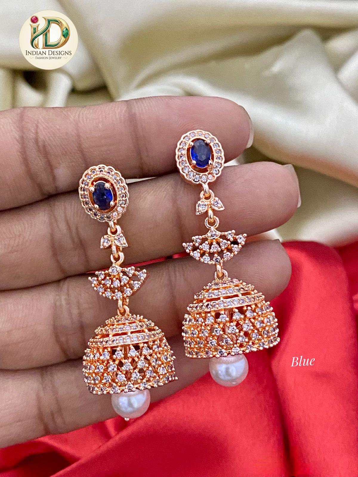 Rose Gold Jhumka Earrings with Emerald Green Stone| Statement Drop Earrings with Pearl Drop| Indian Jewelry| Pakistani Jhumki| Gift for her