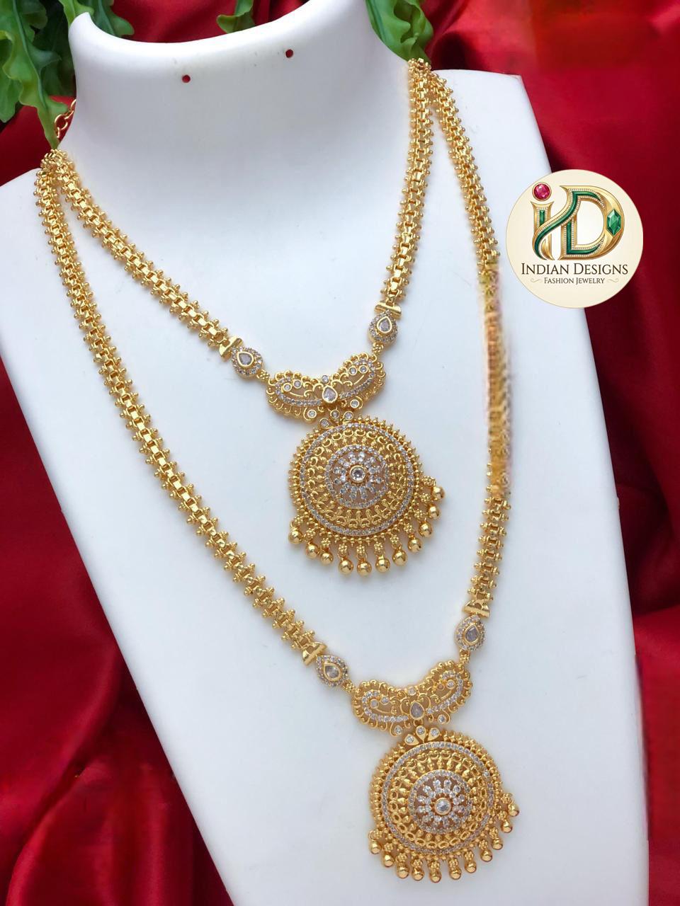 Traditional South Indian Temple Jewelry Necklace Combo| 2-Piece Long & Short Haram Set| Antique Gold Set| Statement Necklace| Gift for Her