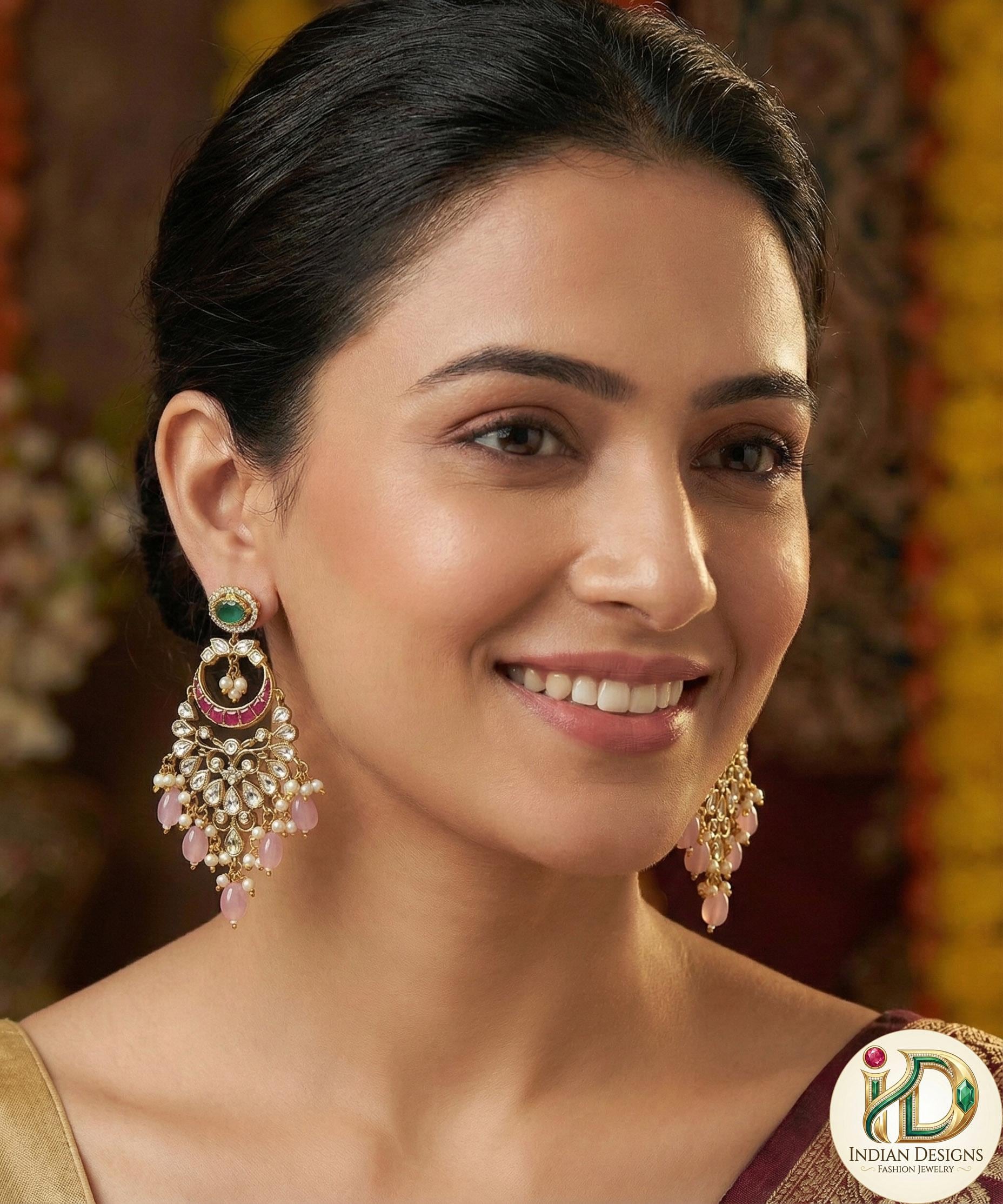 Antique Polki Chandbali Earrings| Pearl Drop Chaandbali| Statement Earrings|