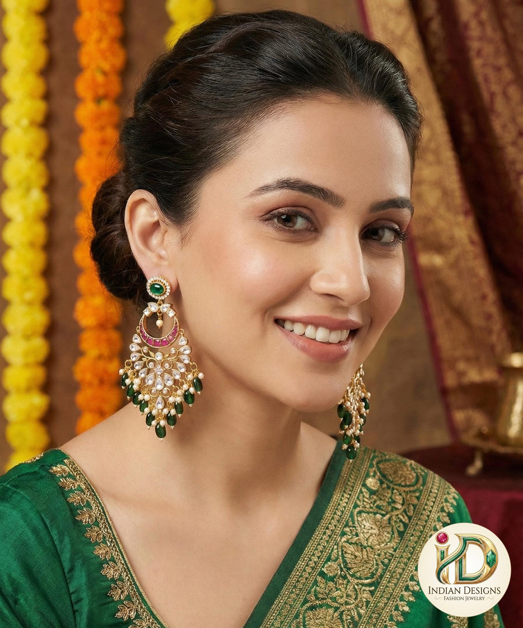 Antique Polki Chandbali Earrings| Pearl Drop Chaandbali| Statement Earrings|