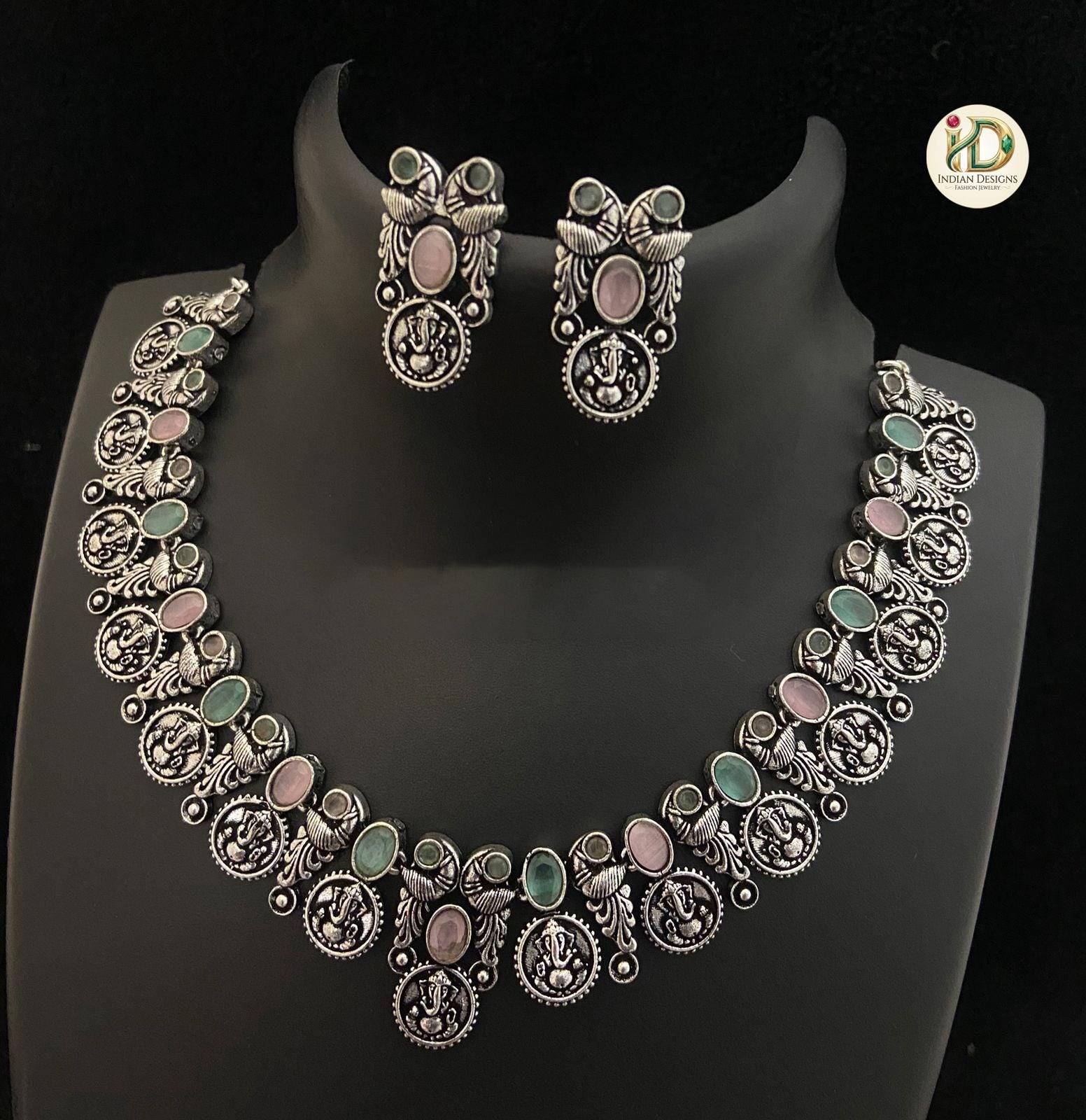 Oxidized Silver Ganesha Coin Necklace Set| German Silver Temple Jewelry| Indian Boho Choker| Tribal Necklace| Navratri Choker| Gift for her