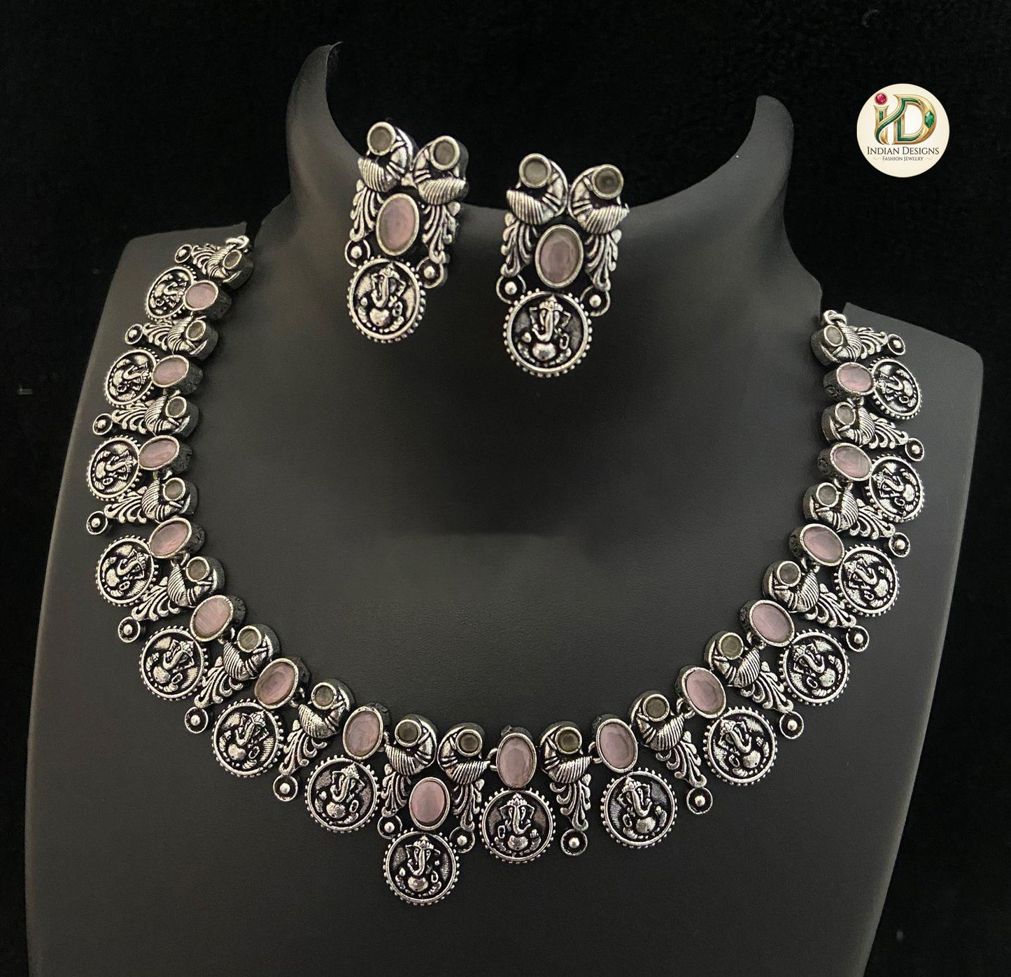 Oxidized Silver Ganesha Coin Necklace Set| German Silver Temple Jewelry| Indian Boho Choker| Tribal Necklace| Navratri Choker| Gift for her