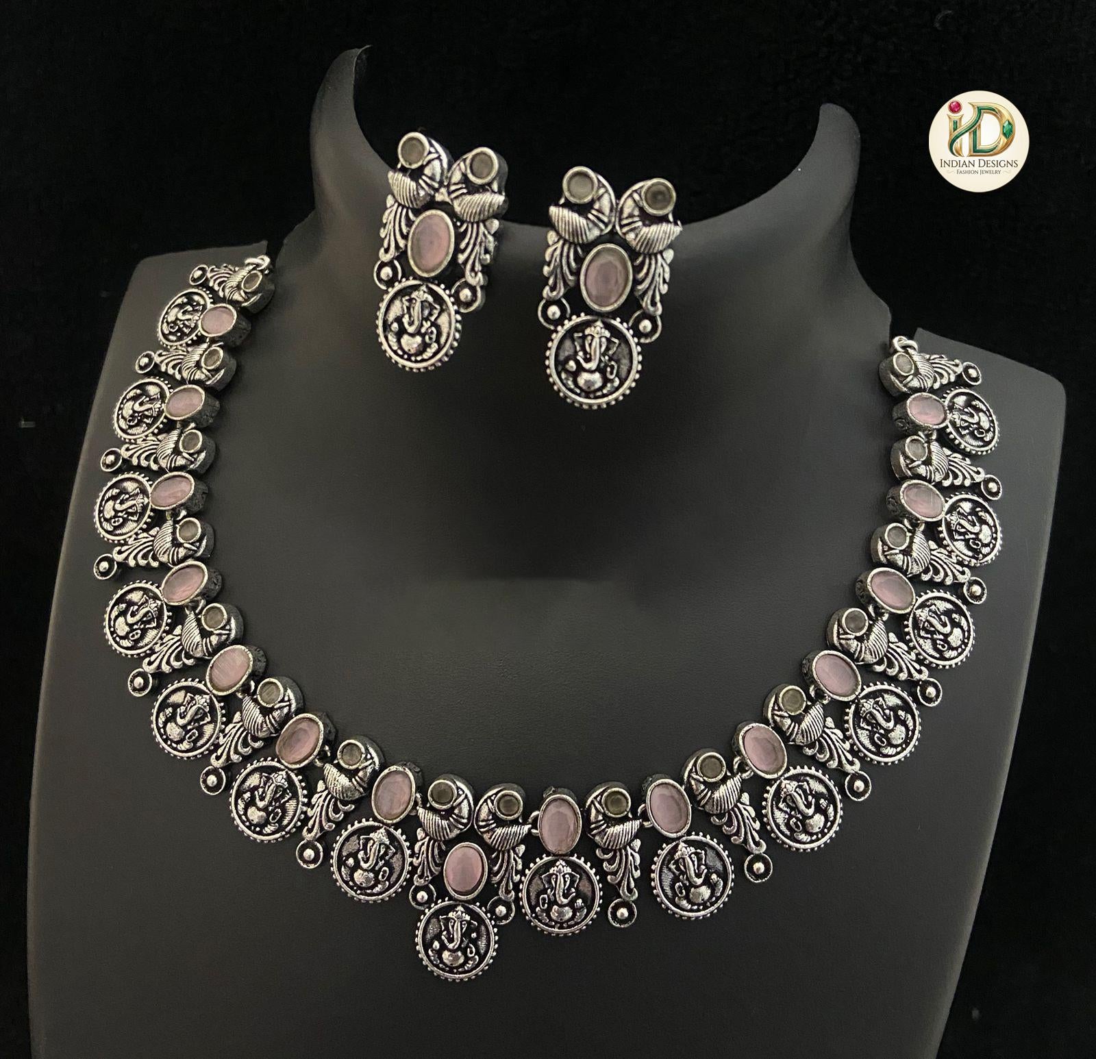 Oxidized Silver Ganesha Coin Necklace Set| German Silver Temple Jewelry| Indian Boho Choker| Tribal Necklace| Navratri Choker| Gift for her