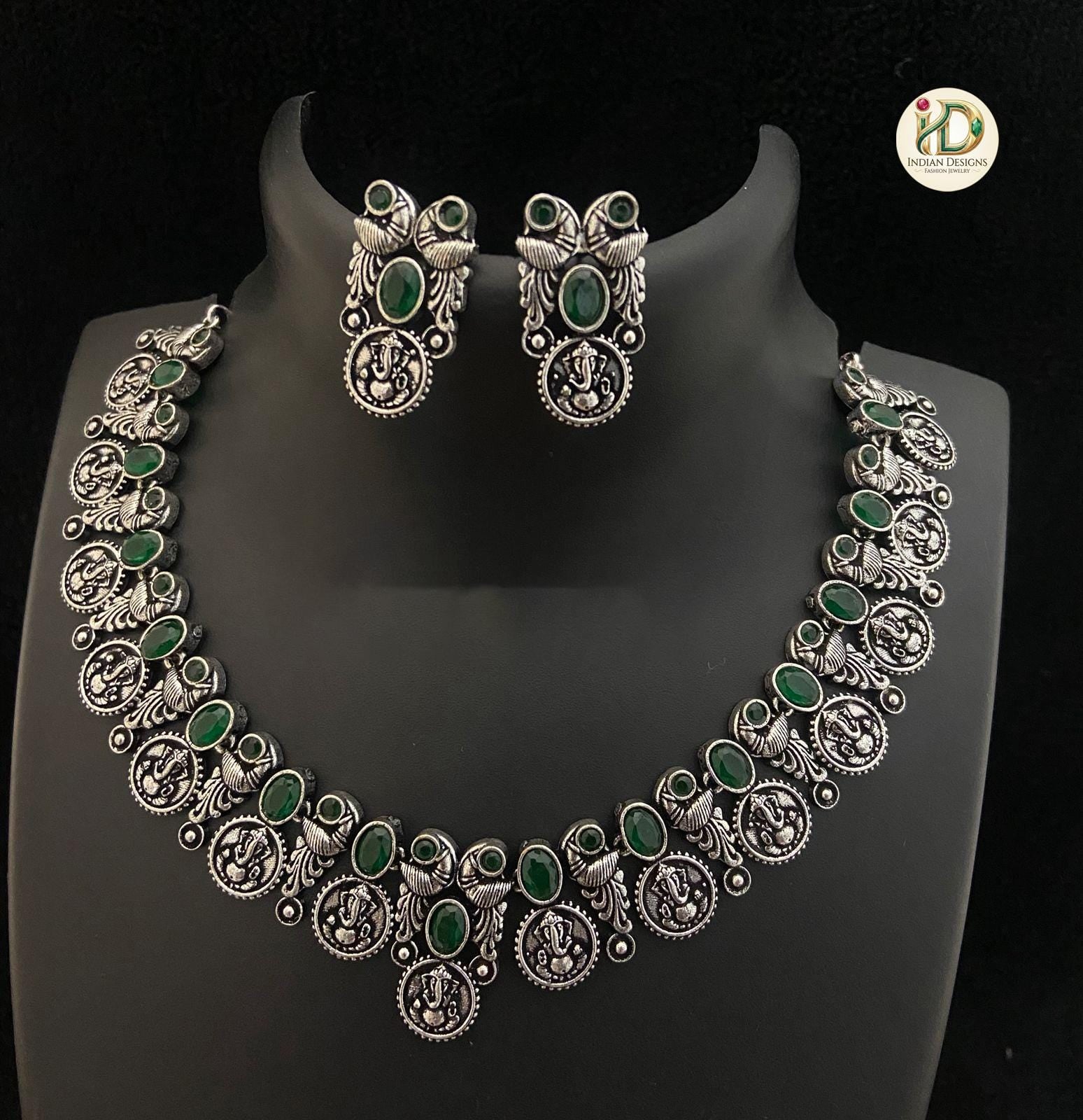 Oxidized Silver Ganesha Coin Necklace Set| German Silver Temple Jewelry| Indian Boho Choker| Tribal Necklace| Navratri Choker| Gift for her