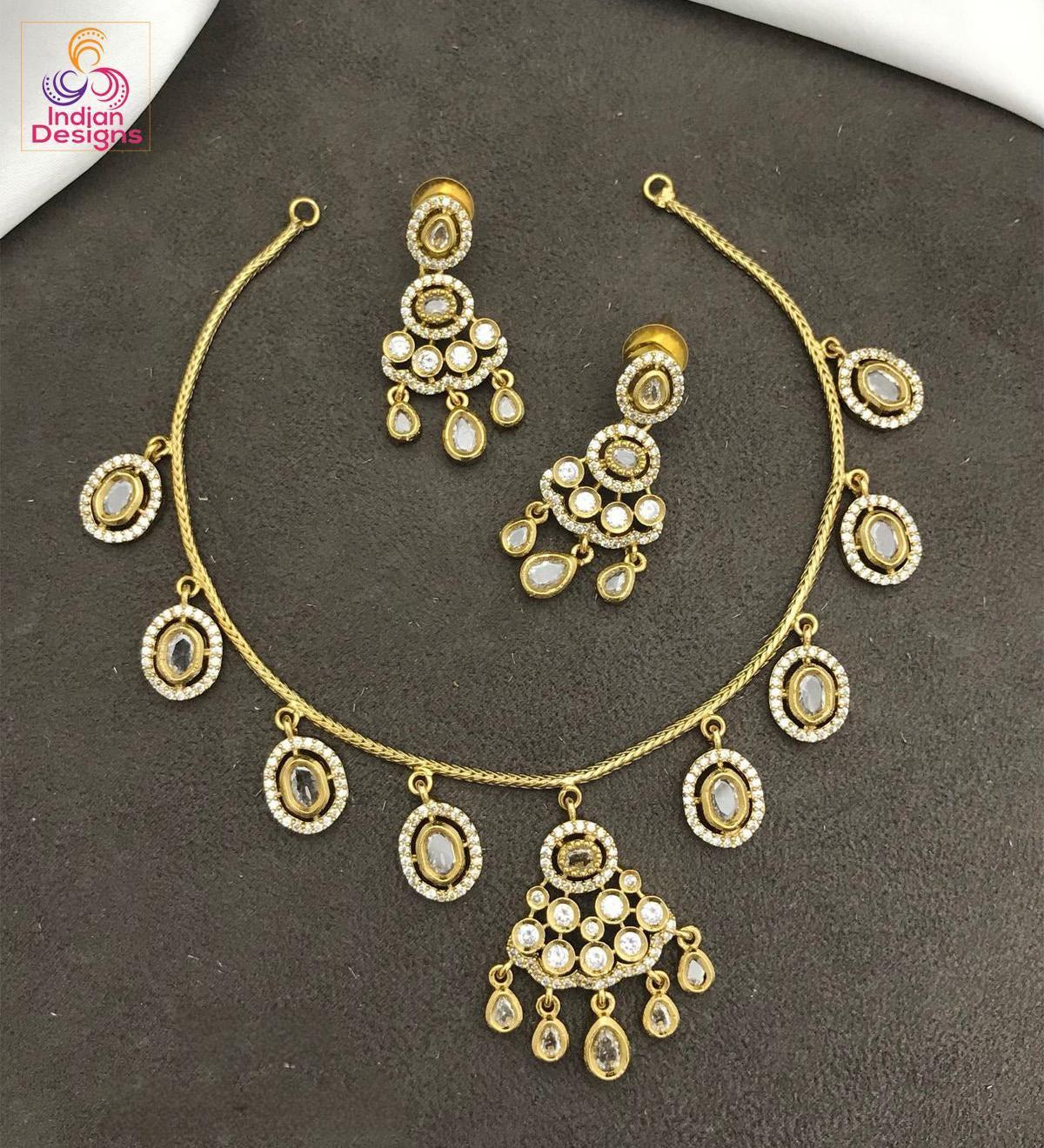 Indian choker necklace set| gold plated ad stone ruby emerald oval drop jewelry| traditional festive & wedding wear jewelry| gift for her