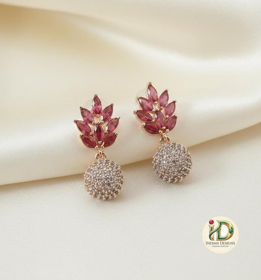 Rose Gold Micro Pavé Ball Drop Earrings| Sparkling CZ Marquise Leaf Dangle Earrings| Elegant Rose Gold Earrings for Weddings| Gift for her