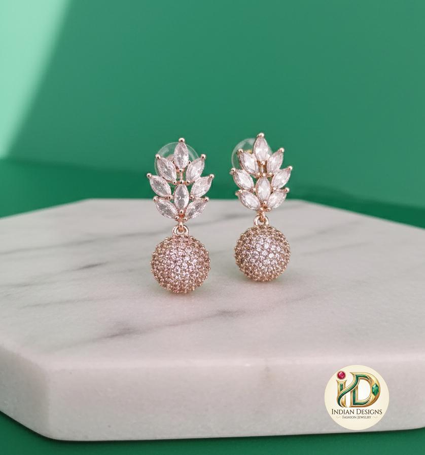 Rose Gold Micro Pavé Ball Drop Earrings| Sparkling CZ Marquise Leaf Dangle Earrings| Elegant Rose Gold Earrings for Weddings| Gift for her