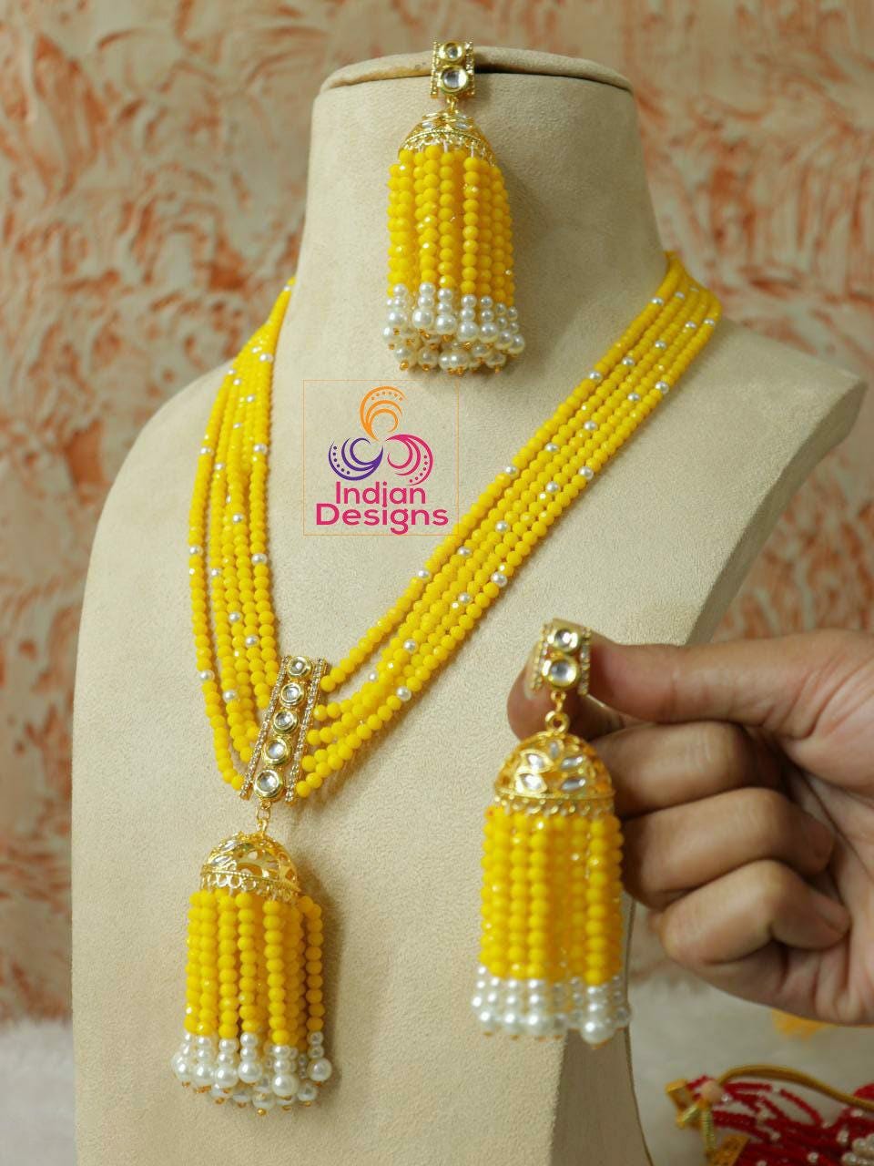 Pink Beads Long Jhumka Necklace |Multi stranded Rani Haar Indian Bollywood Necklace and jhumka Earrings |Wedding party Jewelry |gift for her