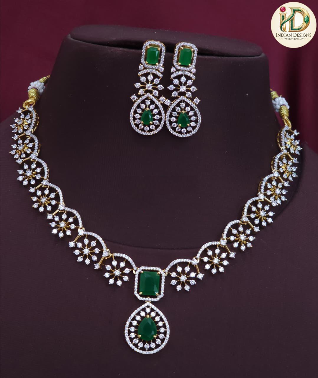Gold Plated AD Necklace Set| Statement Necklace| Floral American Diamond Choker| Indian Wedding Jewelry| Bollywood Necklace| Gift for her
