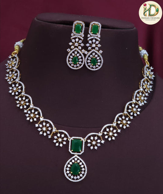 Gold Plated AD Necklace Set| Statement Necklace| Floral American Diamond Choker| Indian Wedding Jewelry| Bollywood Necklace| Gift for her