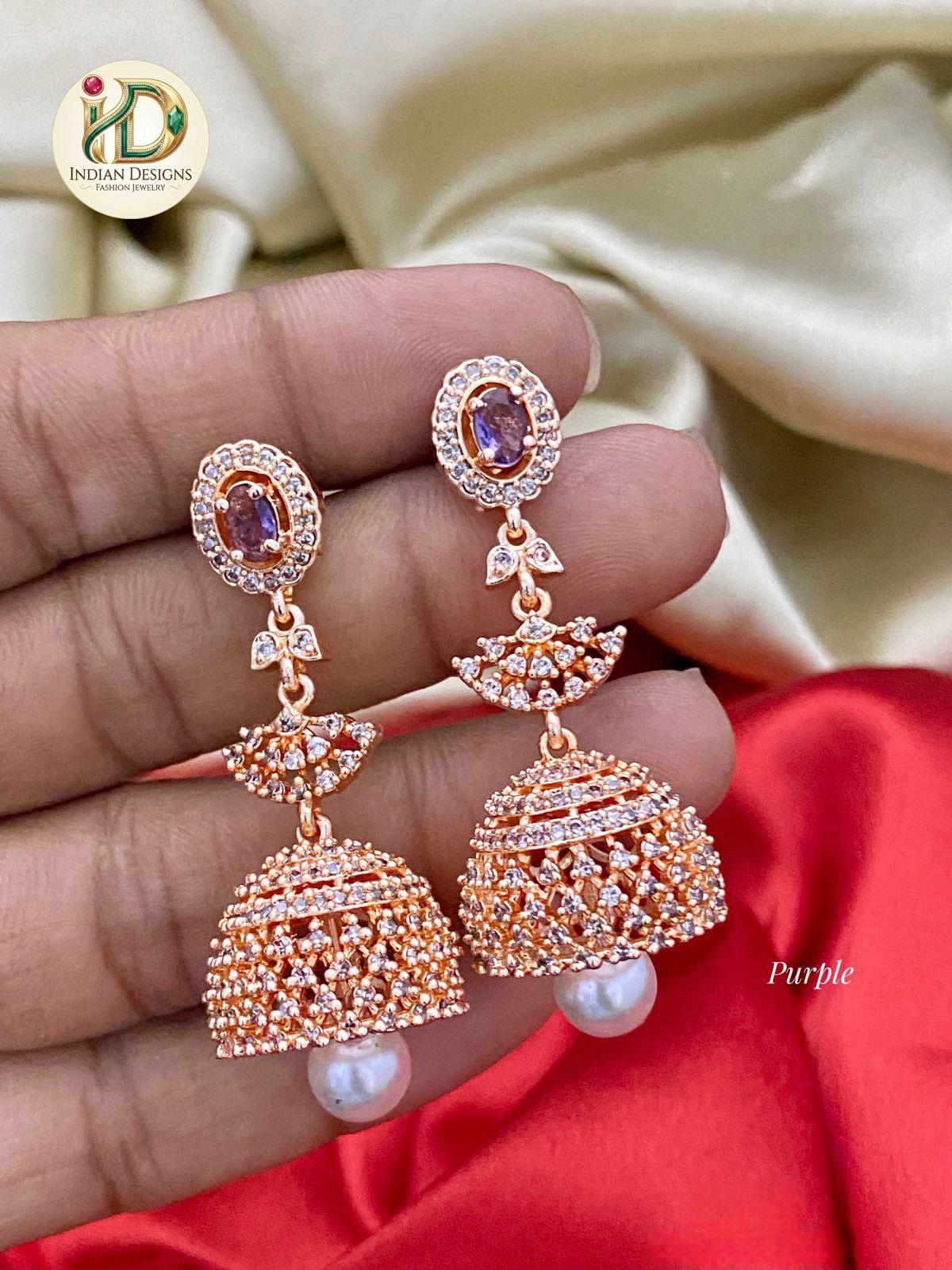 Rose Gold Jhumka Earrings with Emerald Green Stone| Statement Drop Earrings with Pearl Drop| Indian Jewelry| Pakistani Jhumki| Gift for her