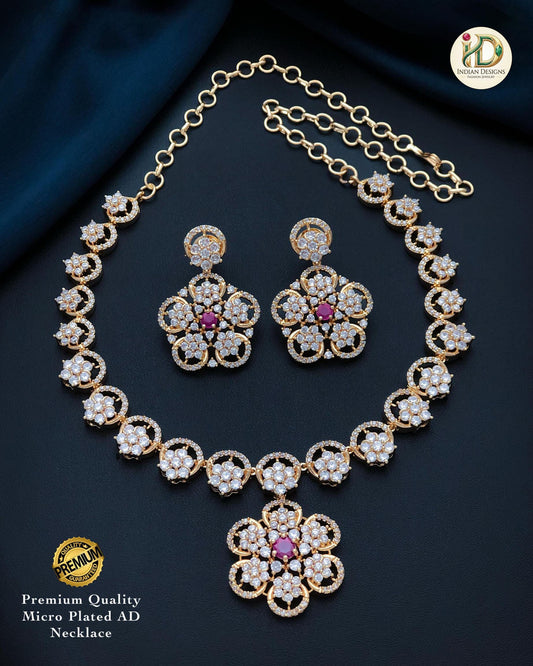 Gold Plated American Diamond Flower Necklace Set| AD Choker and Earrings| Statement Party Wear Necklace| CZ Bridal Jewelry| Gift for her