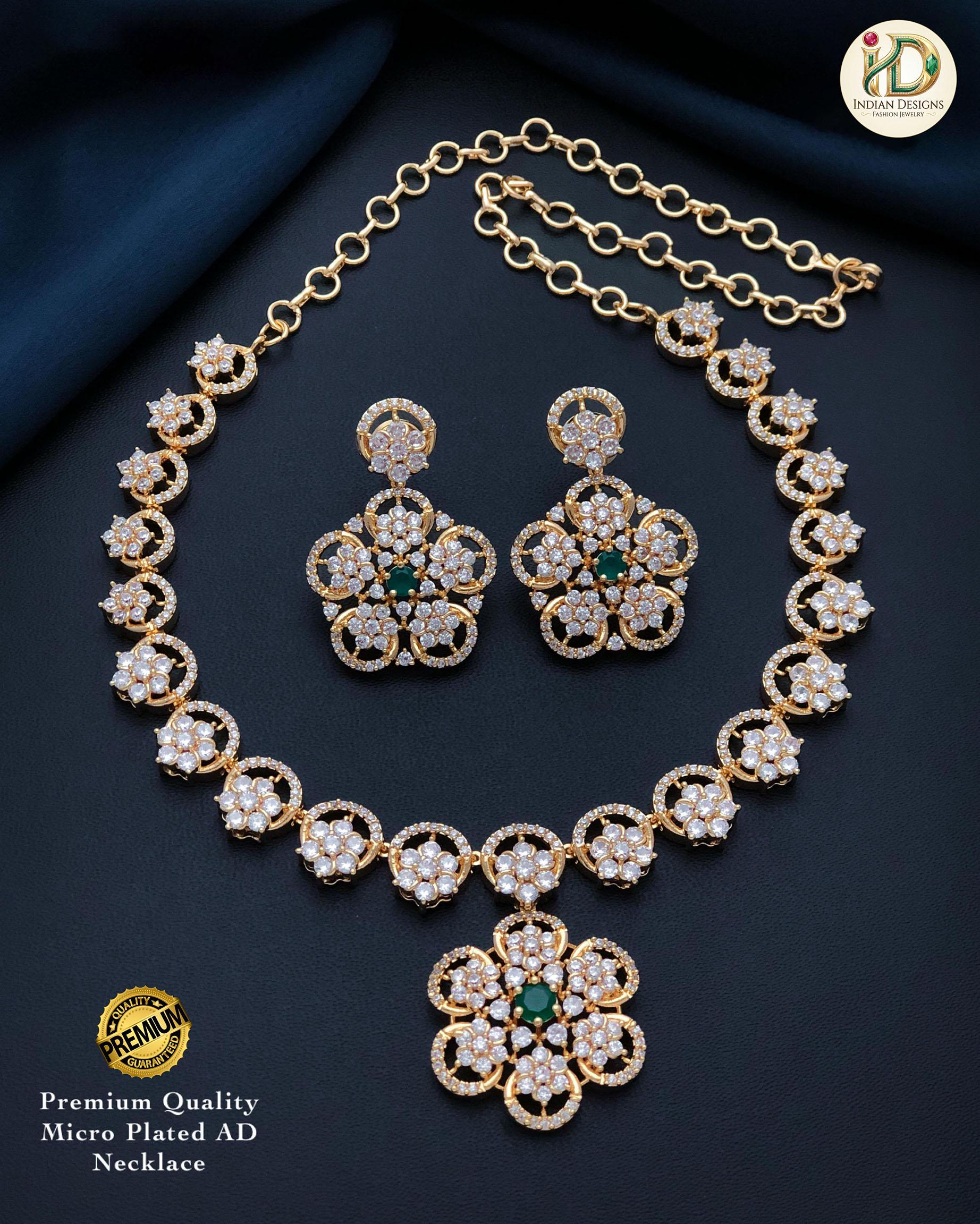 Gold Plated American Diamond Flower Necklace Set| AD Choker and Earrings| Statement Party Wear Necklace| CZ Bridal Jewelry| Gift for her