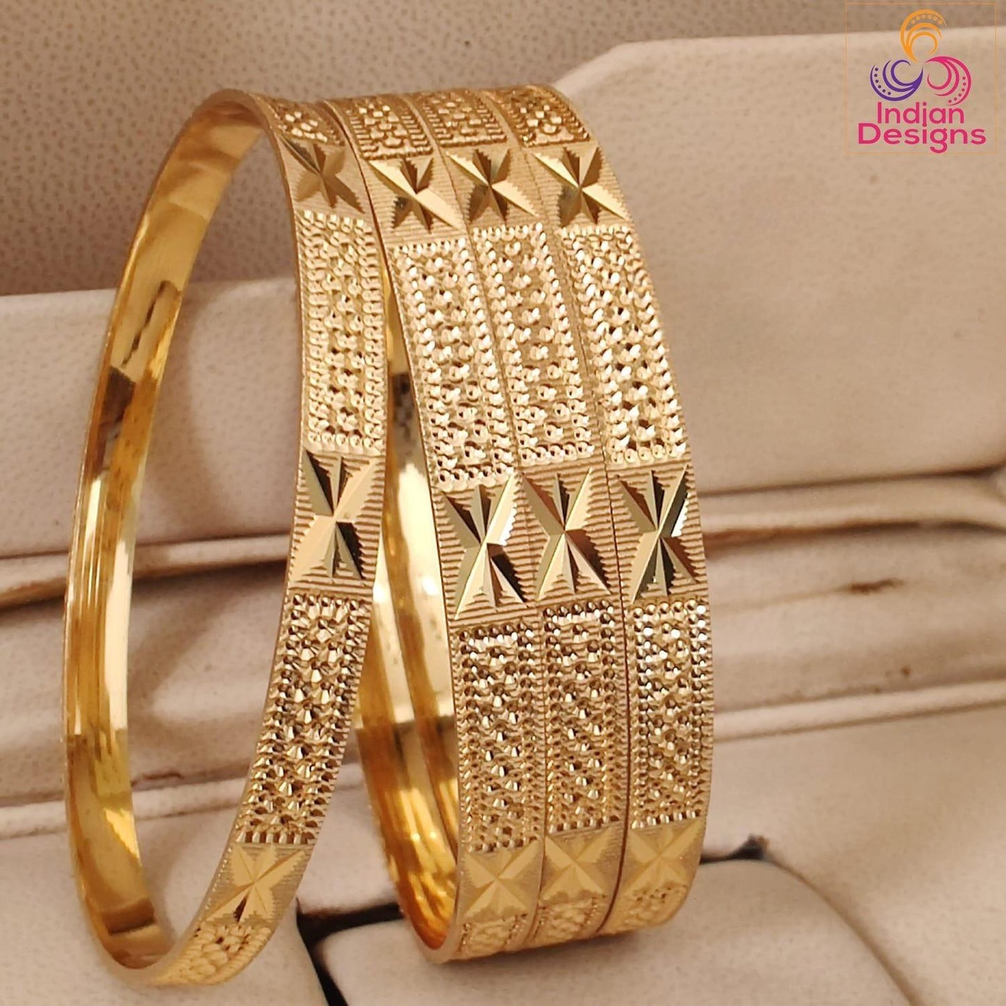 Gold Plated Daily Wear Bangles Set of 4| 1 Gram Gold Traditional South Indian Bangles bracelet| Star Pattern Bangles| Gift for Her